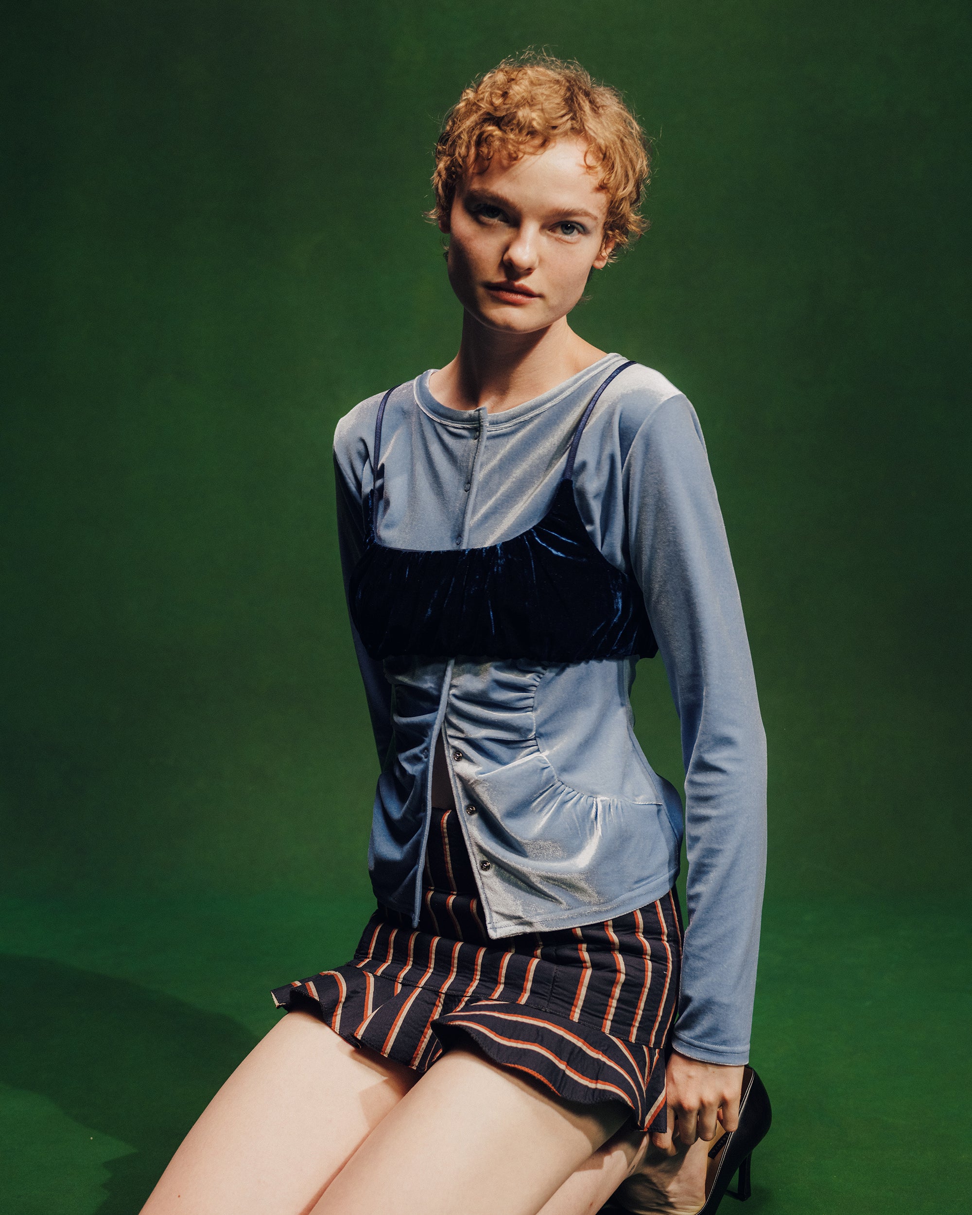 Bicolor two-piece velor top