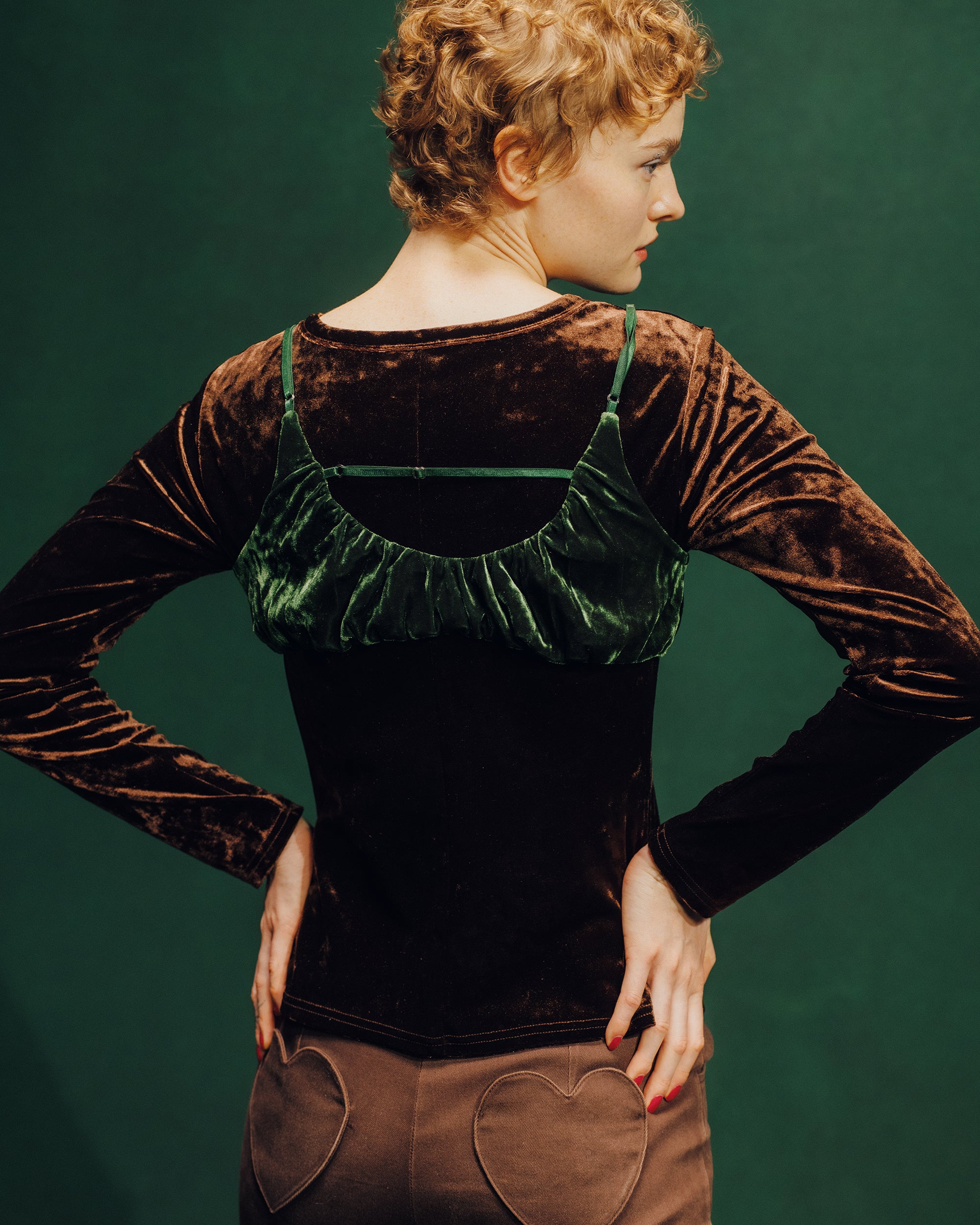 Bicolor two-piece velour top