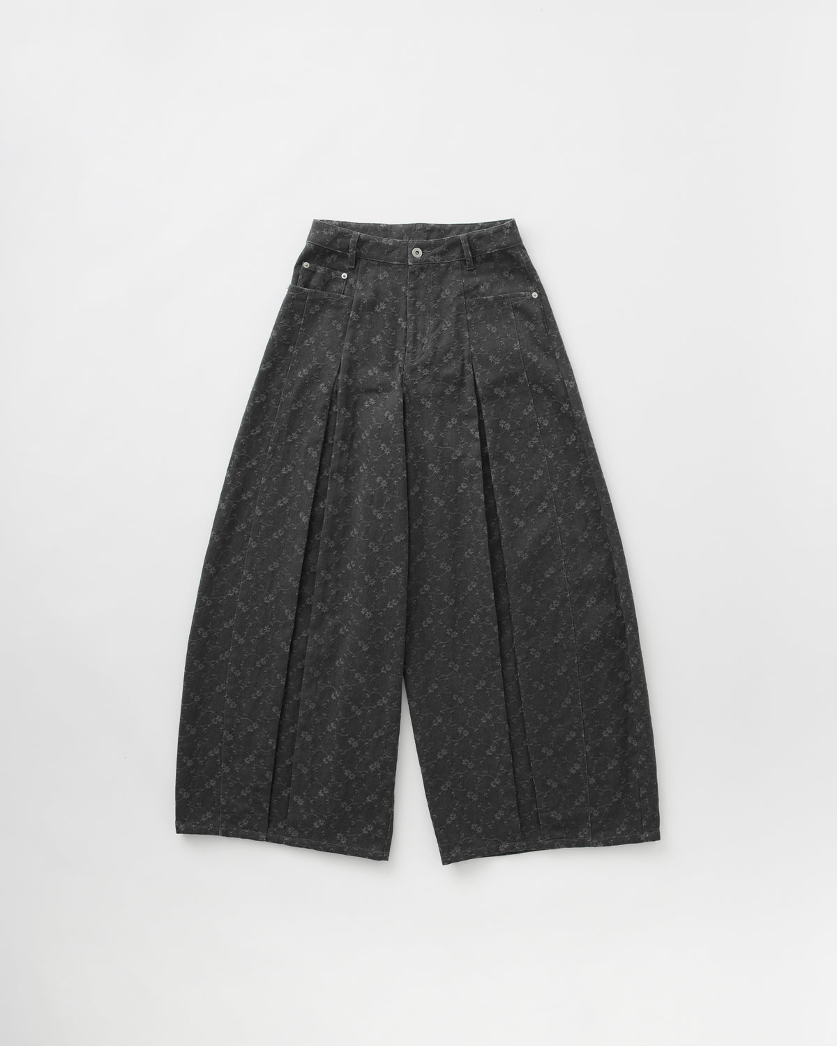 Flower pleated balloon denim pants