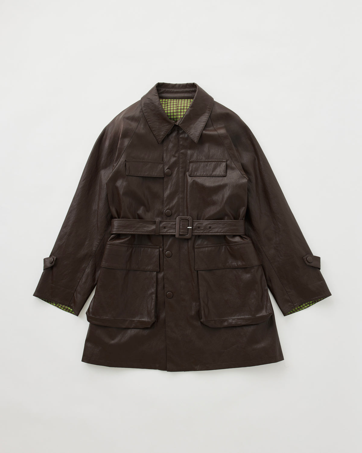 Fake leather utility midi coat
