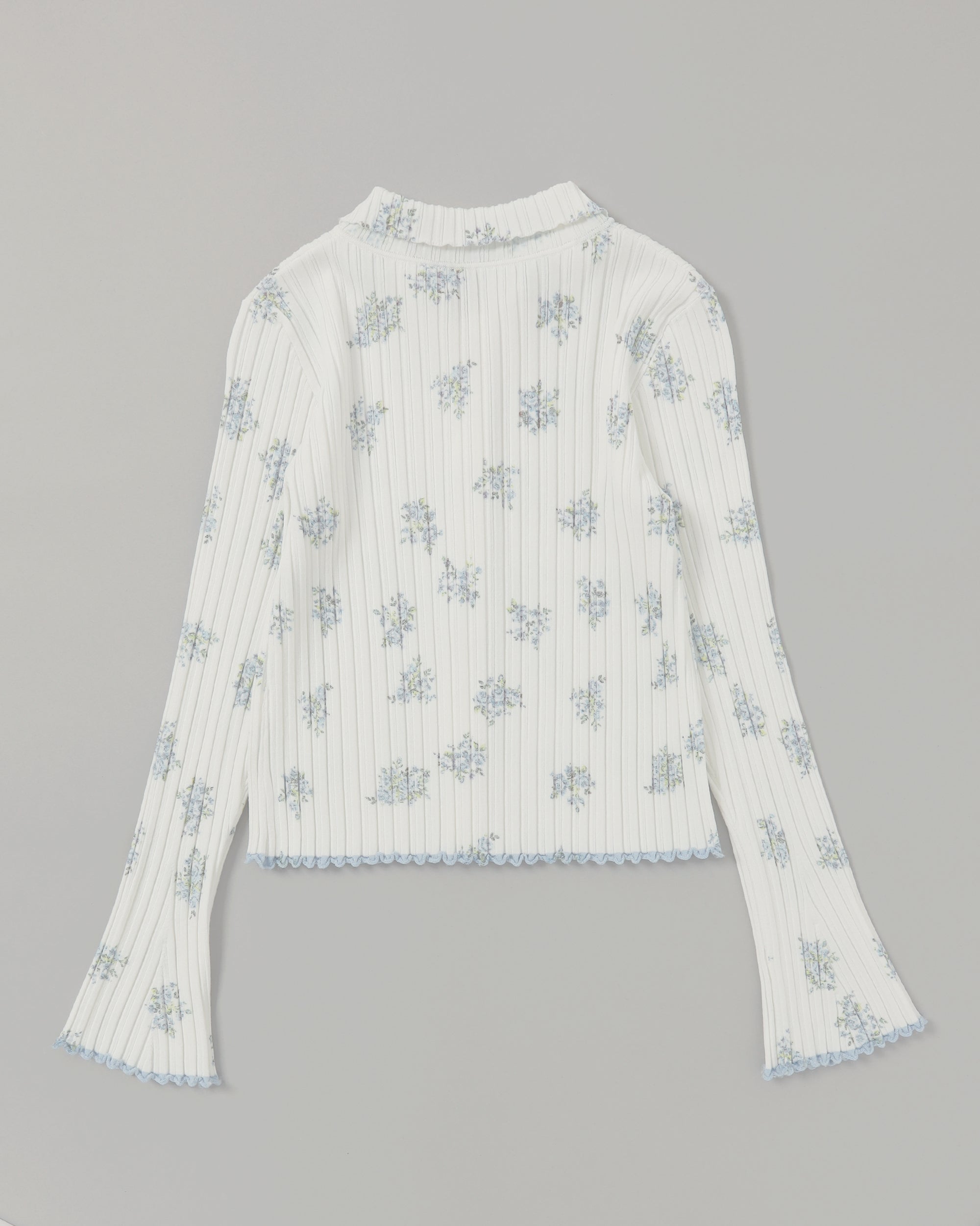 Blue flower rib knit cardigan