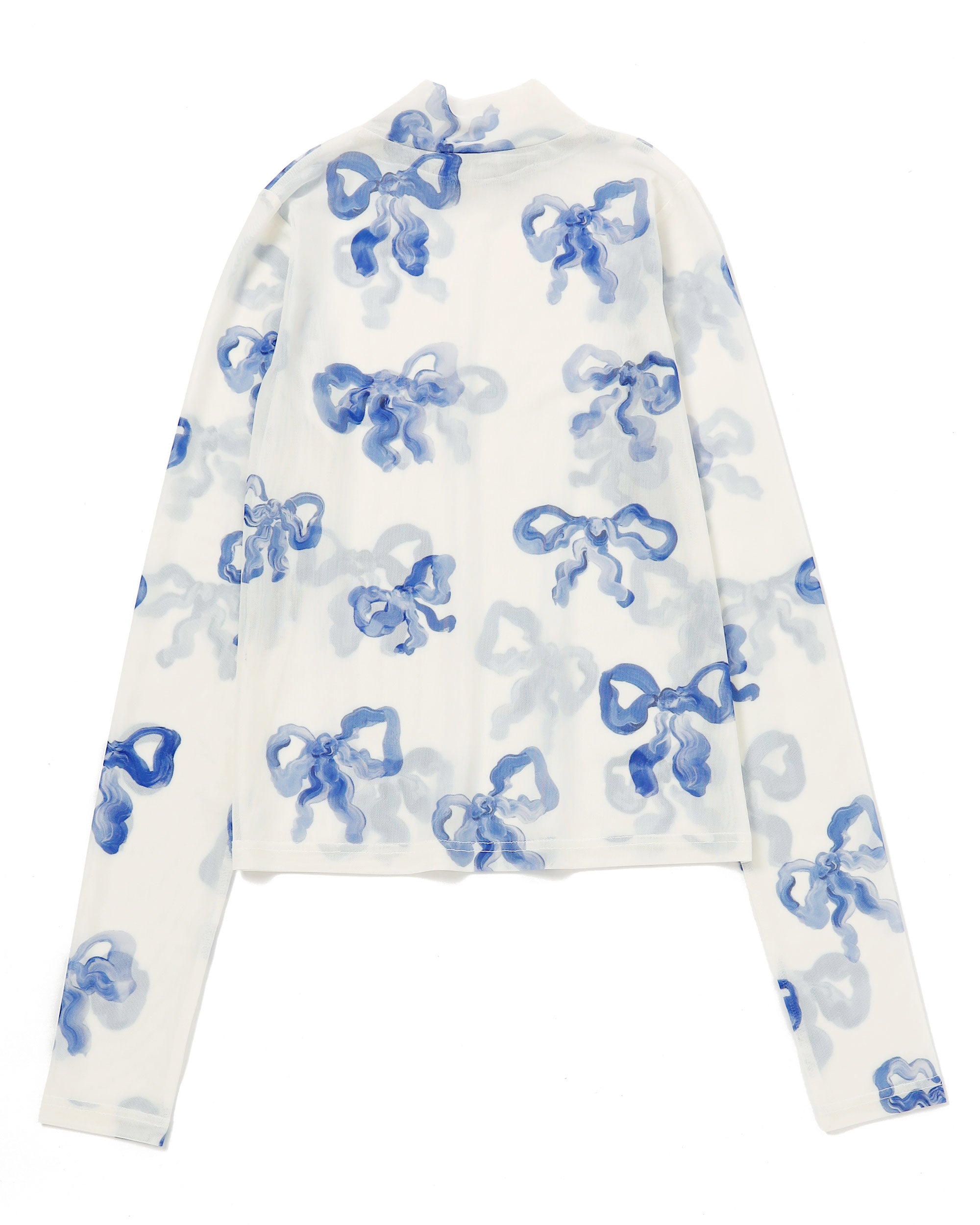 Blue ribbon see-through tops (High neck)