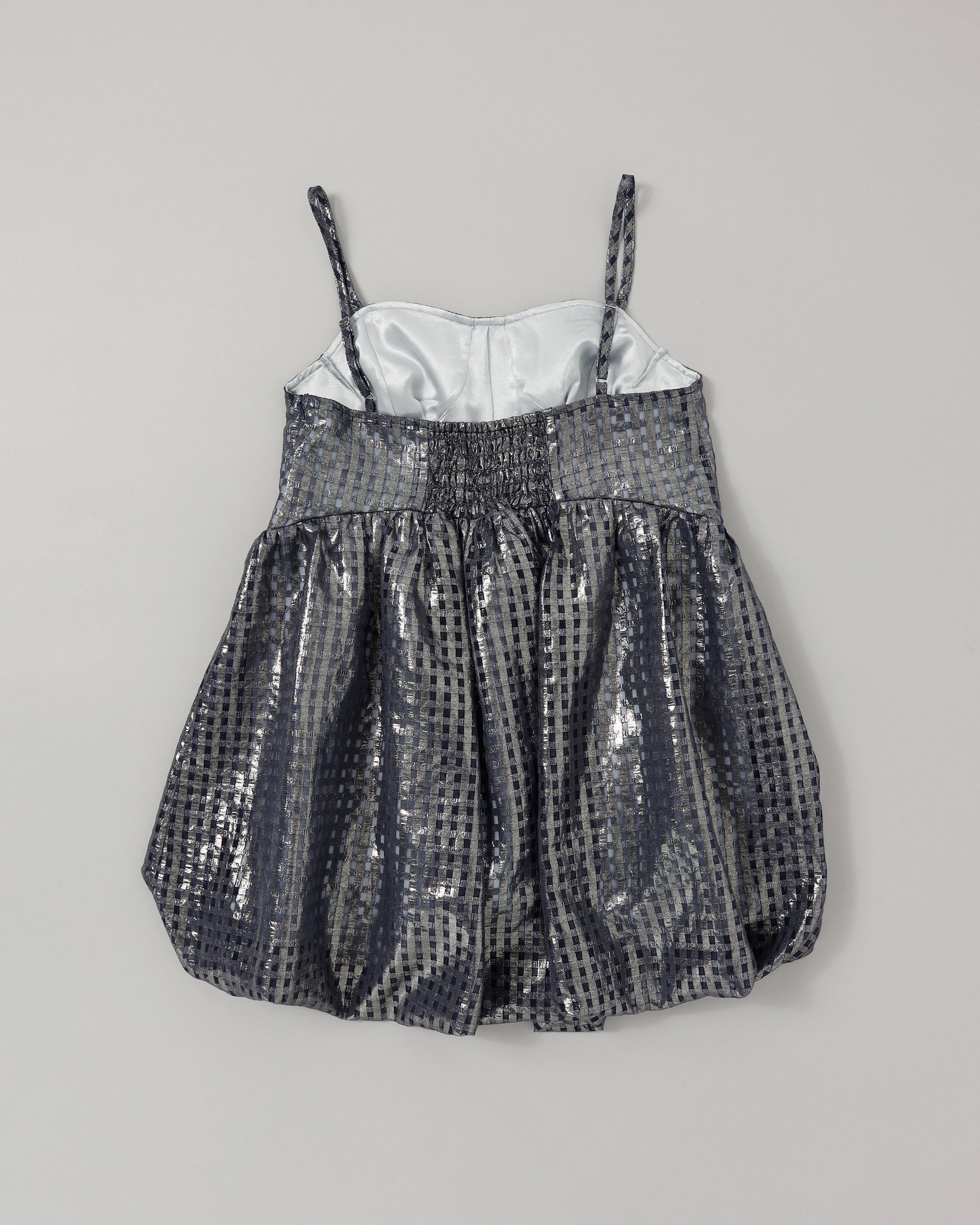 Metallic gingham balloon tunic