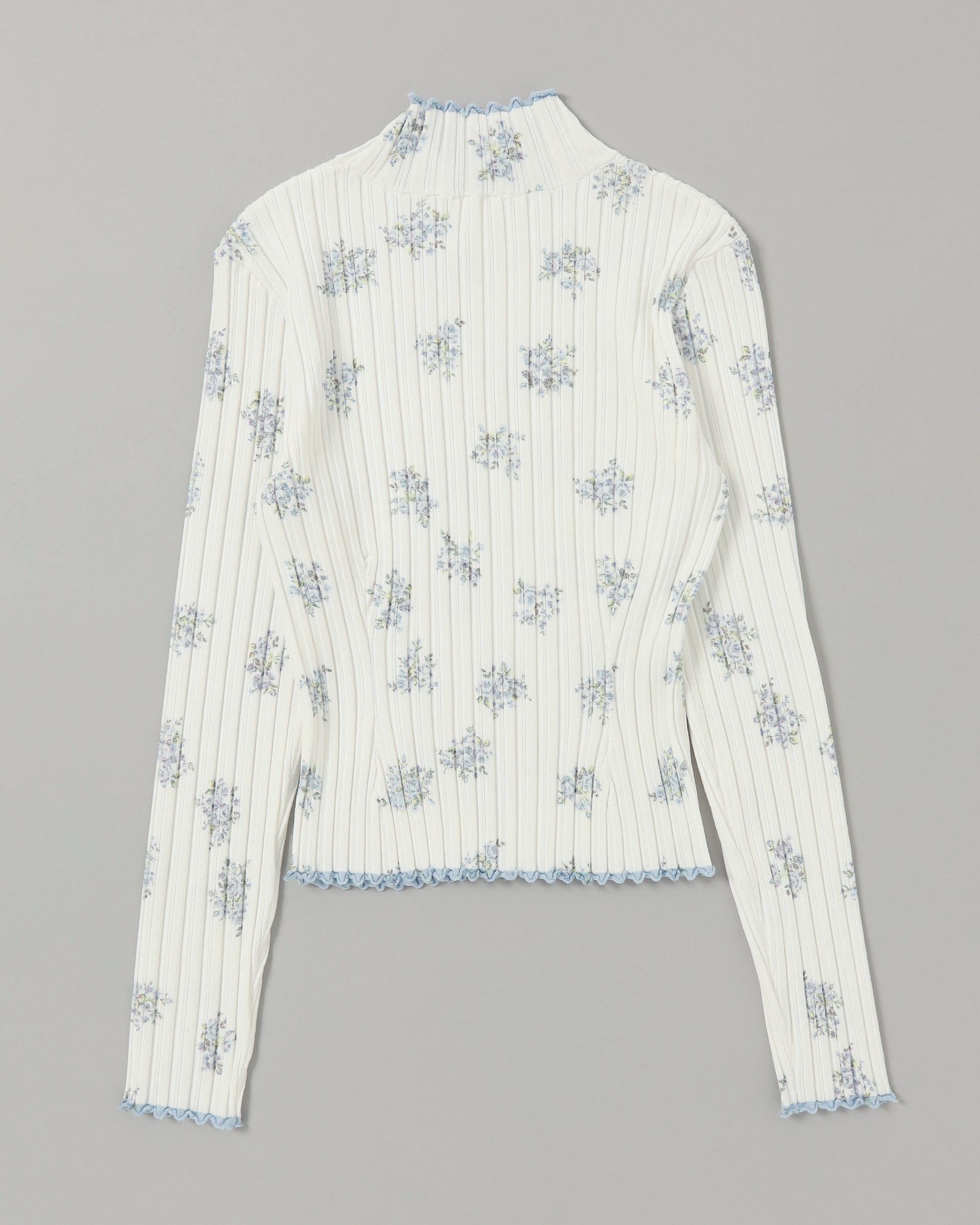 Blue flower rib knit top