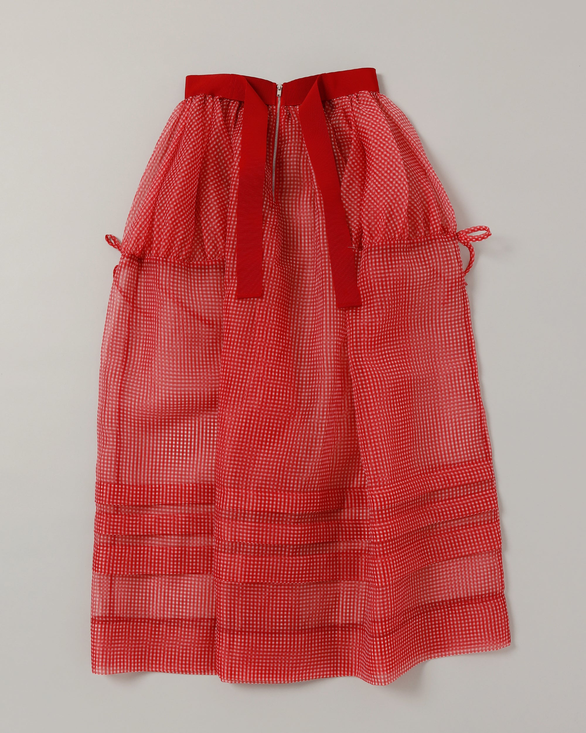 Gingham organza tuck skirt (red)