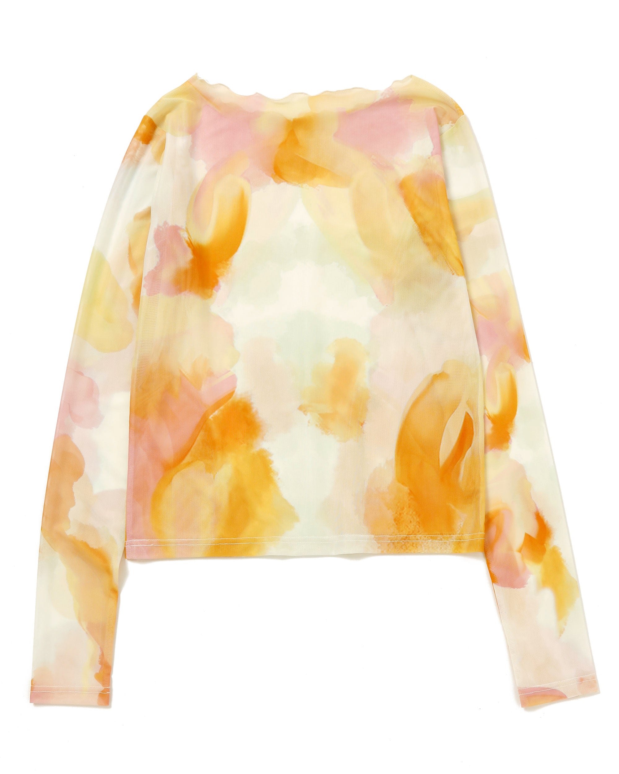 Warm colors mix see-through tops (Round neck)