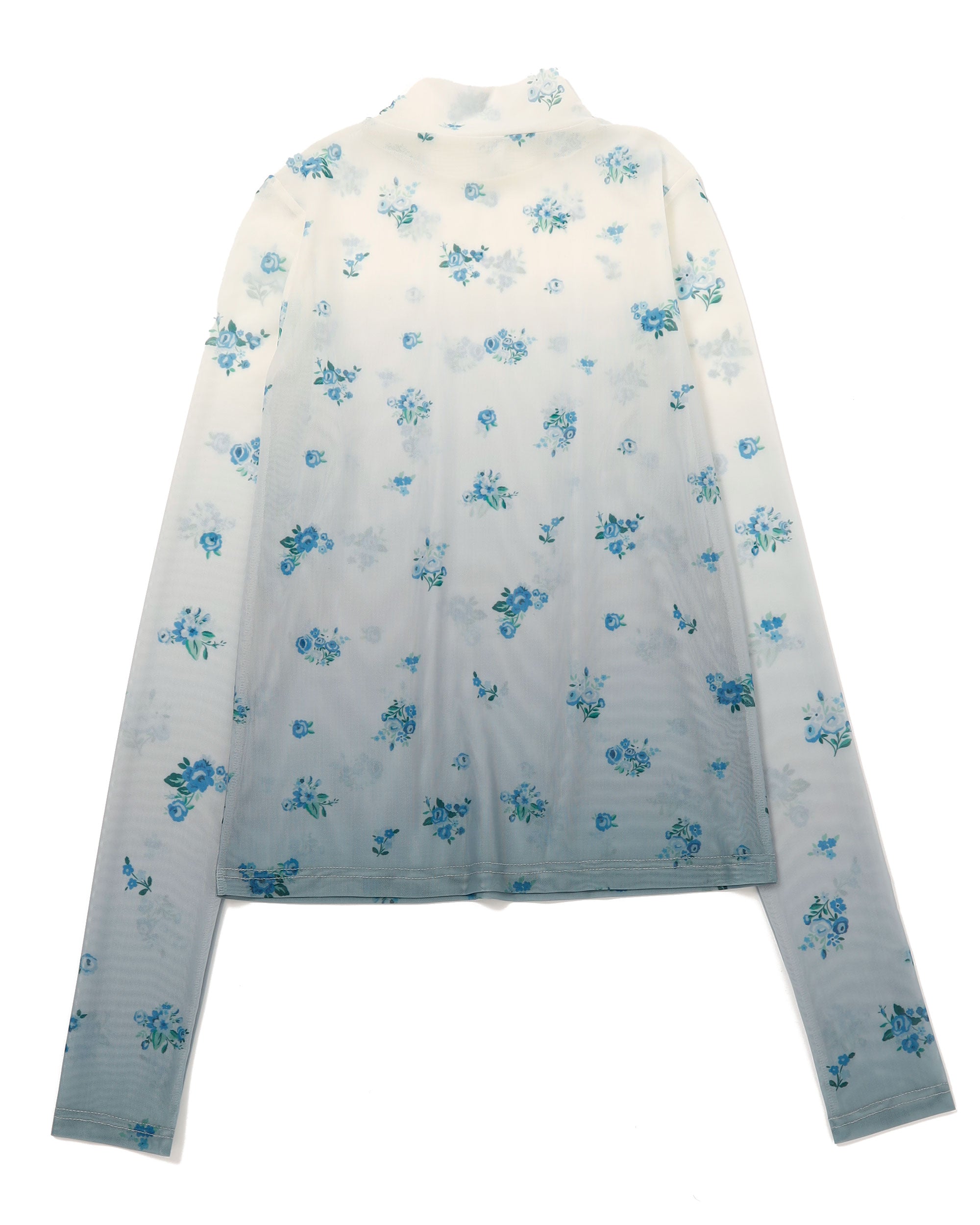 Blue flower gradation see-through tops