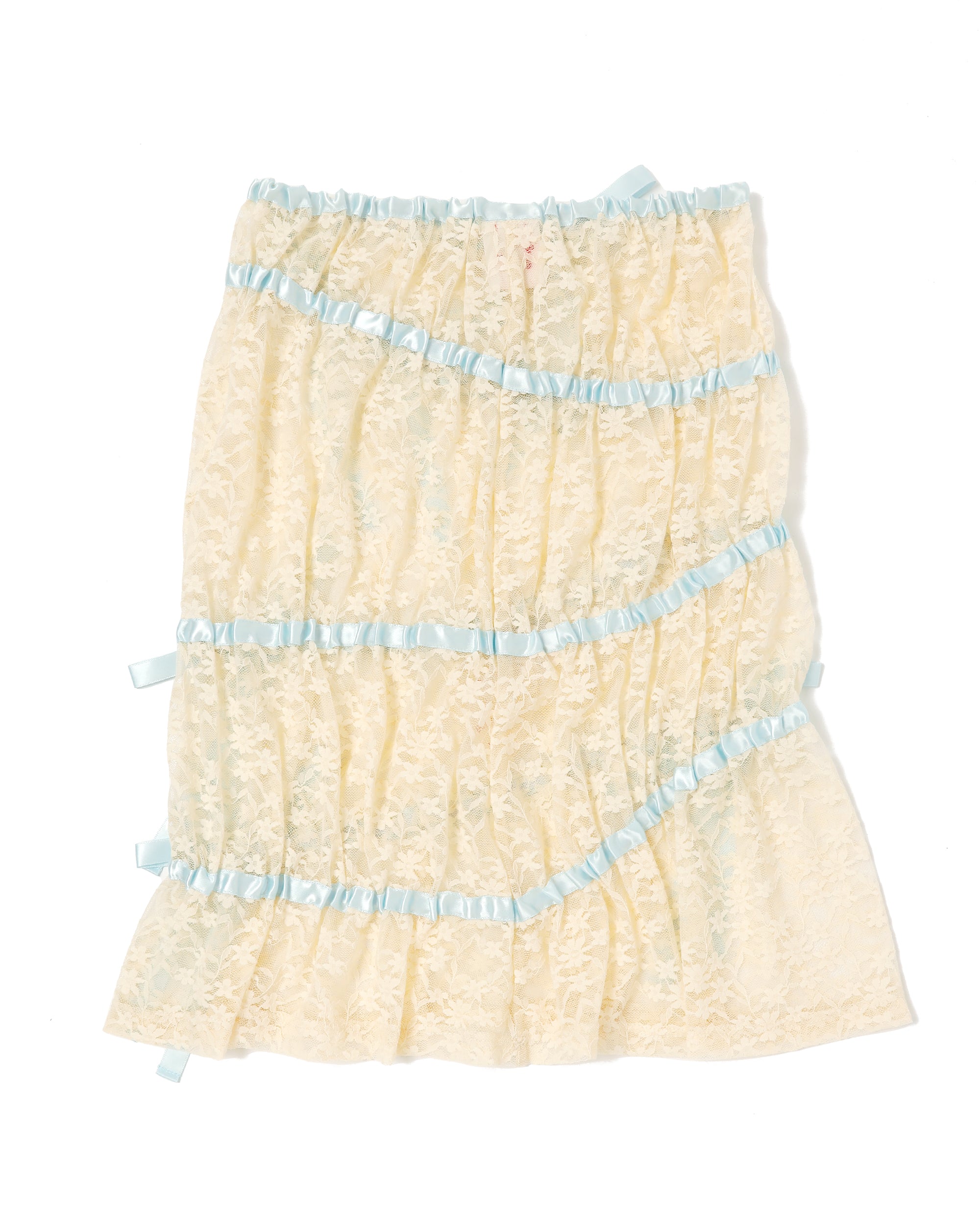 <b>yuhan wang</b><br>ribbon ruched lace skirt / Cream