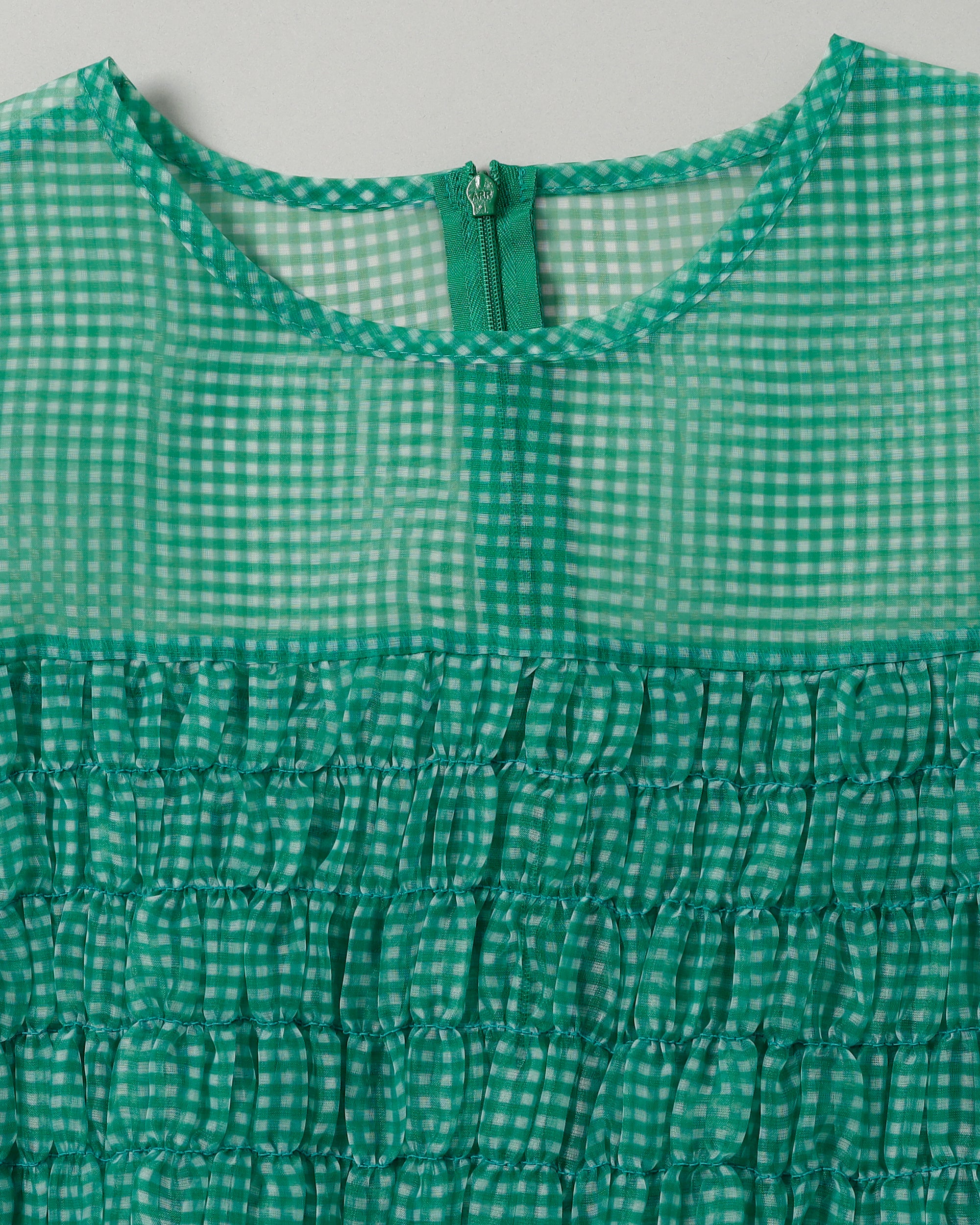 Gingham organza shirred tunic (green)