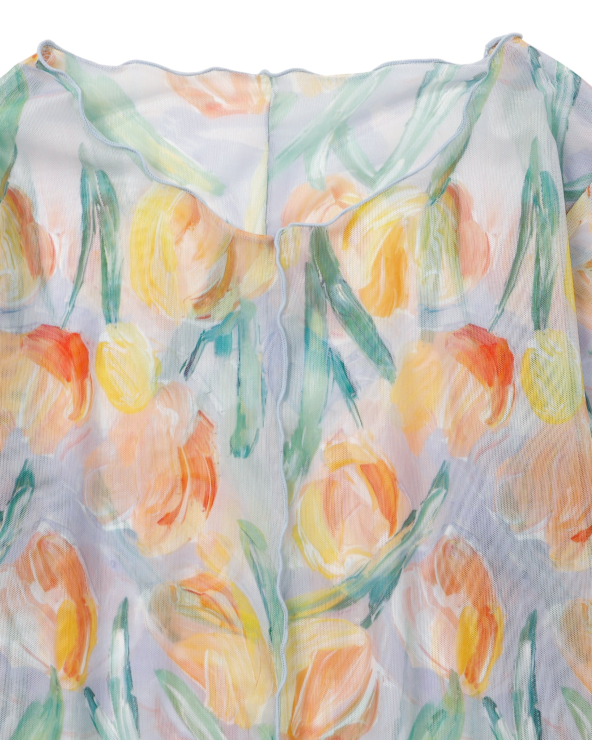 Orange tulip see-through tops (Crew neck)