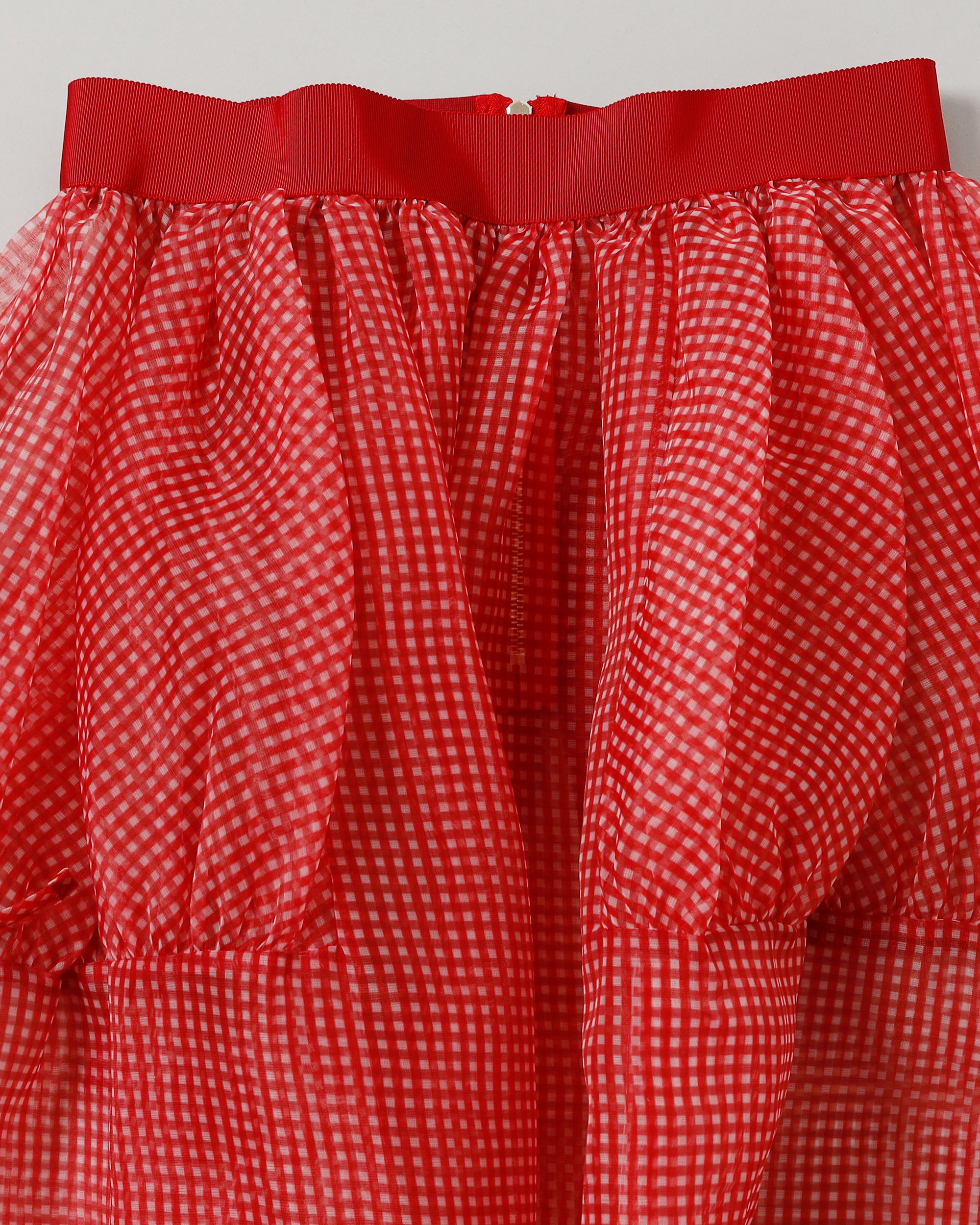 Gingham organza tuck skirt (red)