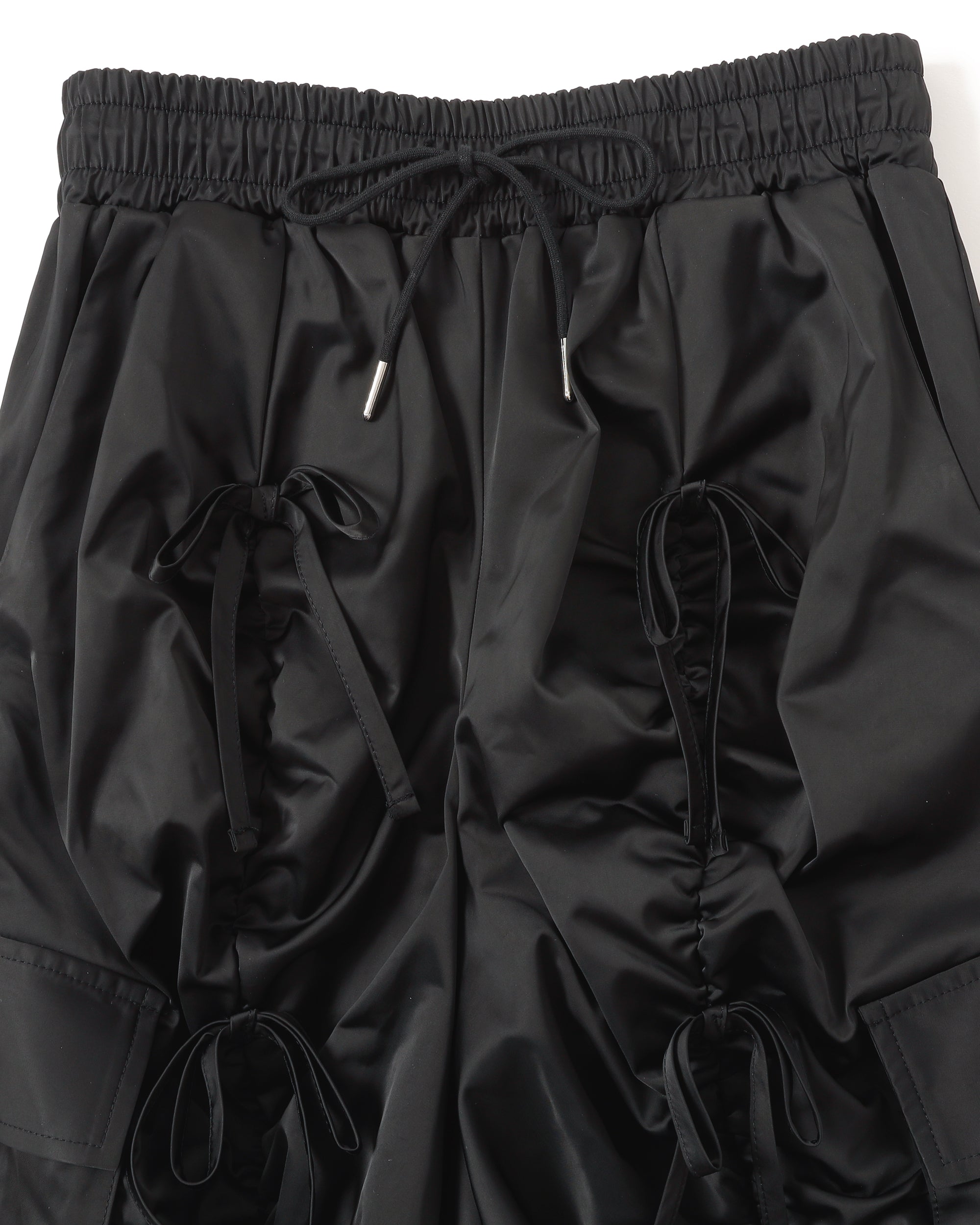 Gather ribbon cargo pants (black)