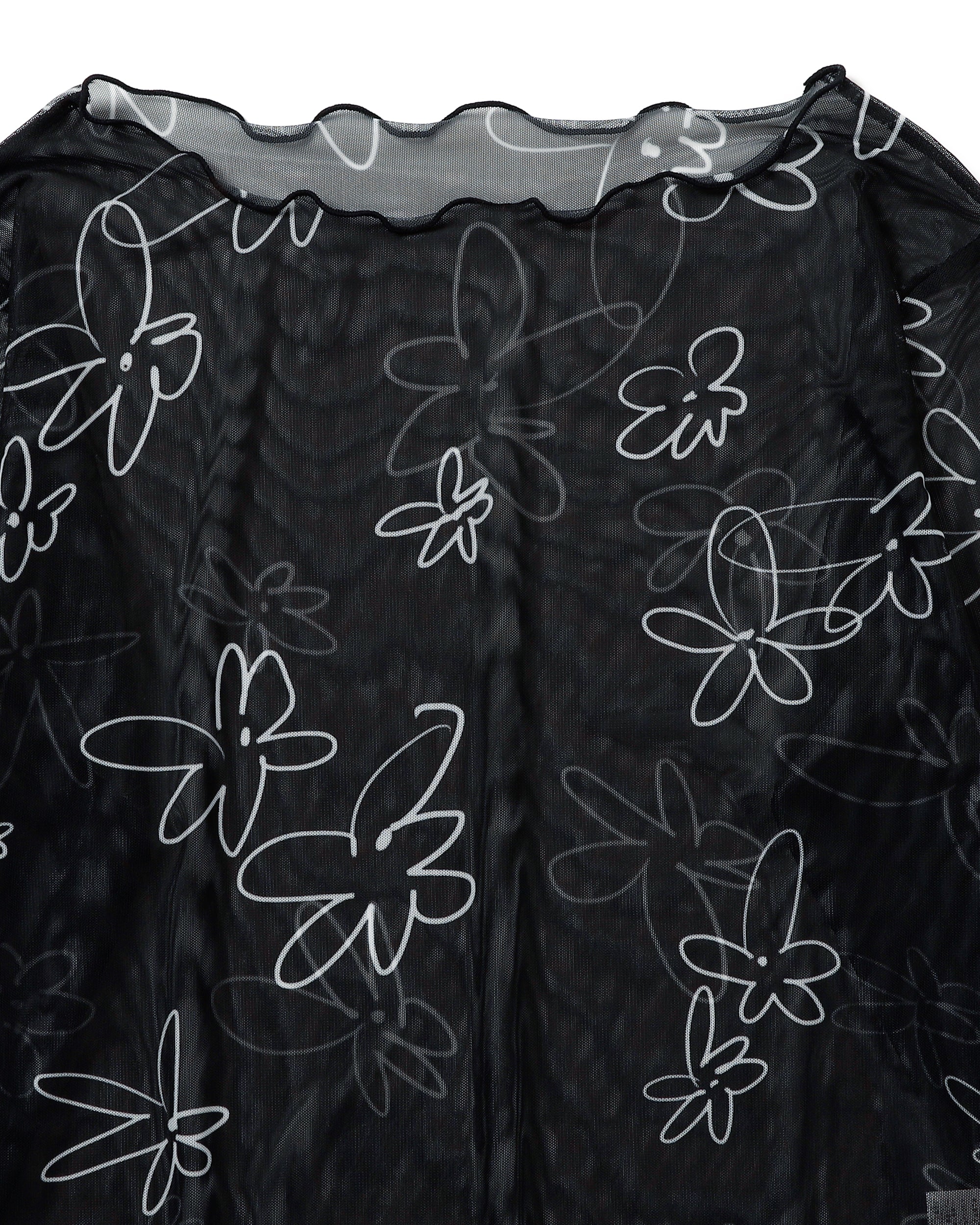 Rough paint black flower see-through tops (Round neck)