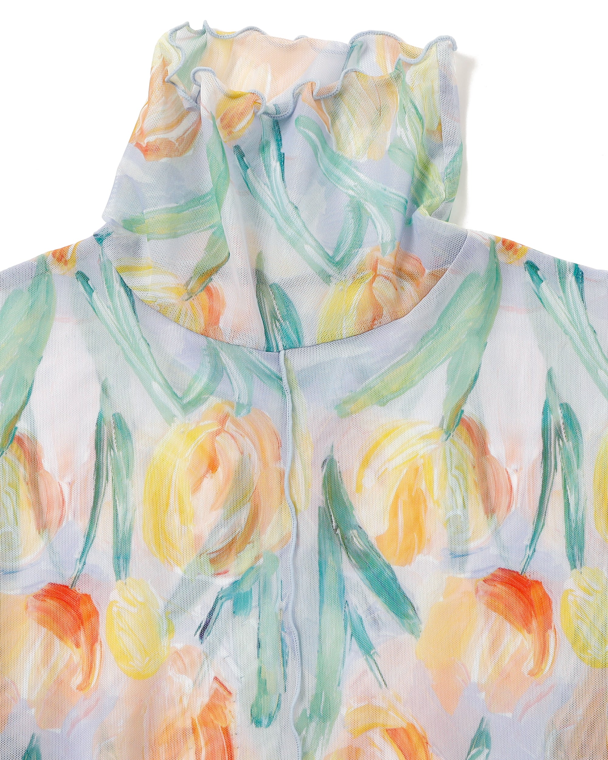 Orange tulip see-through tops (High neck)