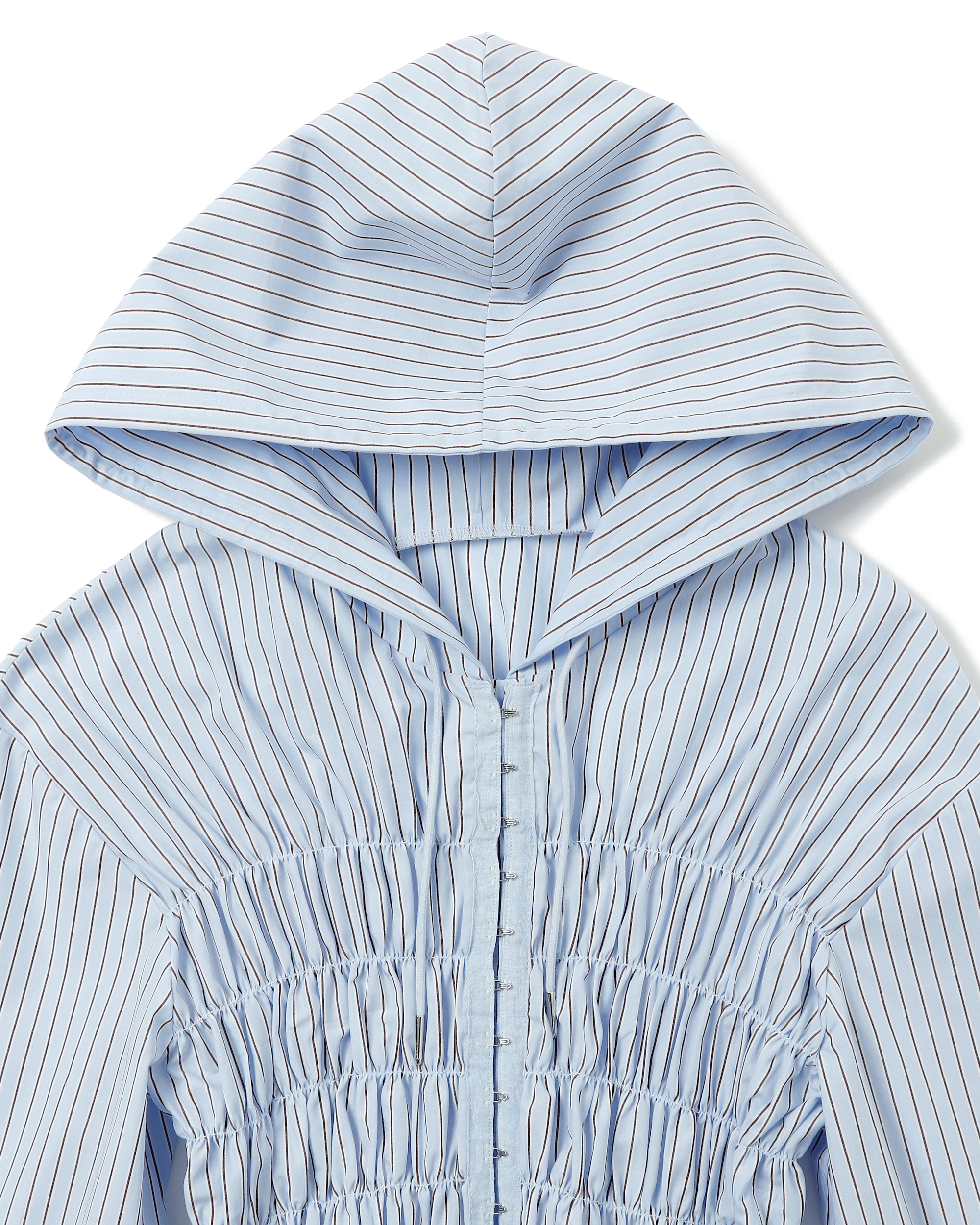 Shirring hoodie shirt (white / blue stripe)