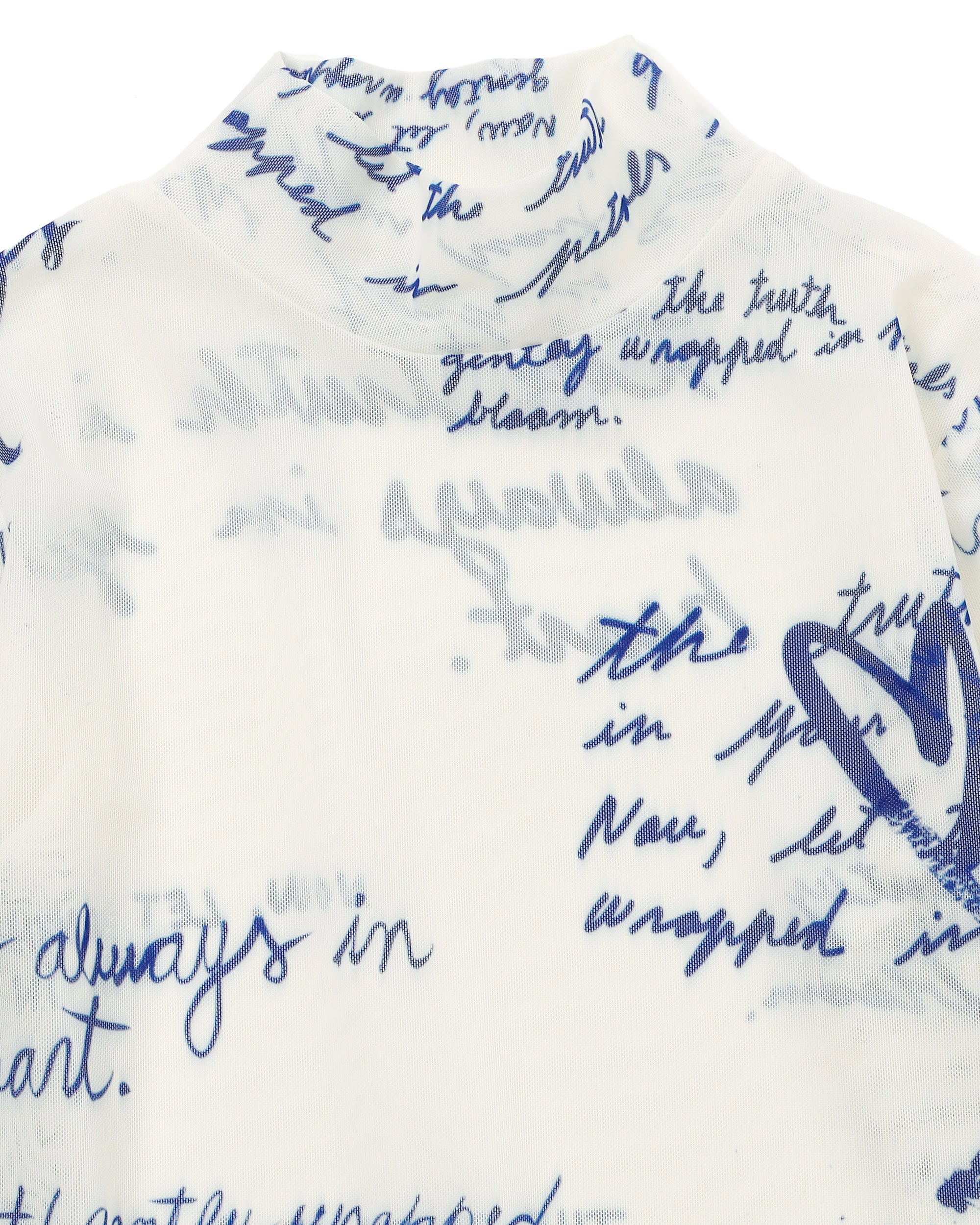Blue message see-through tops