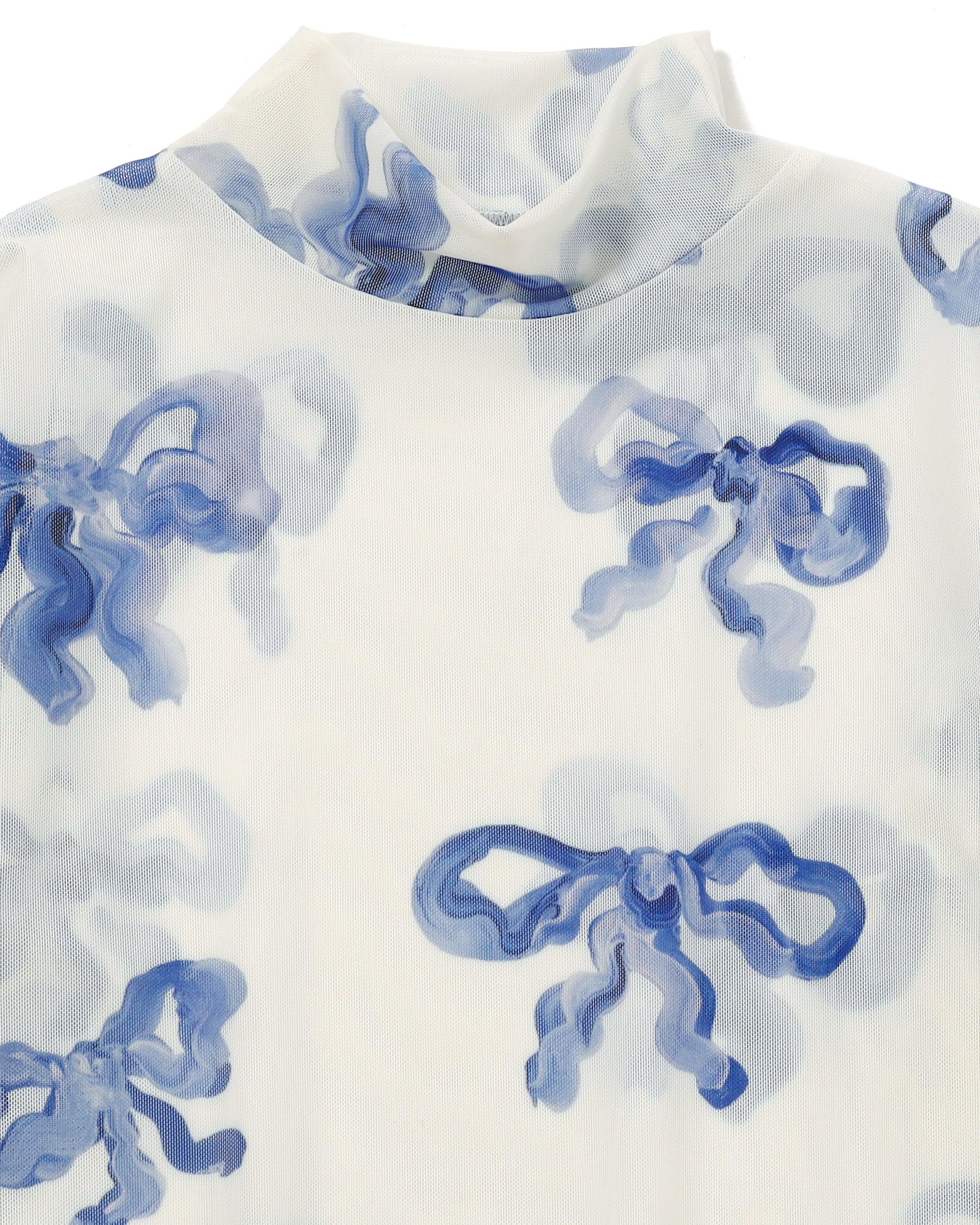 Blue ribbon see-through tops (High neck)