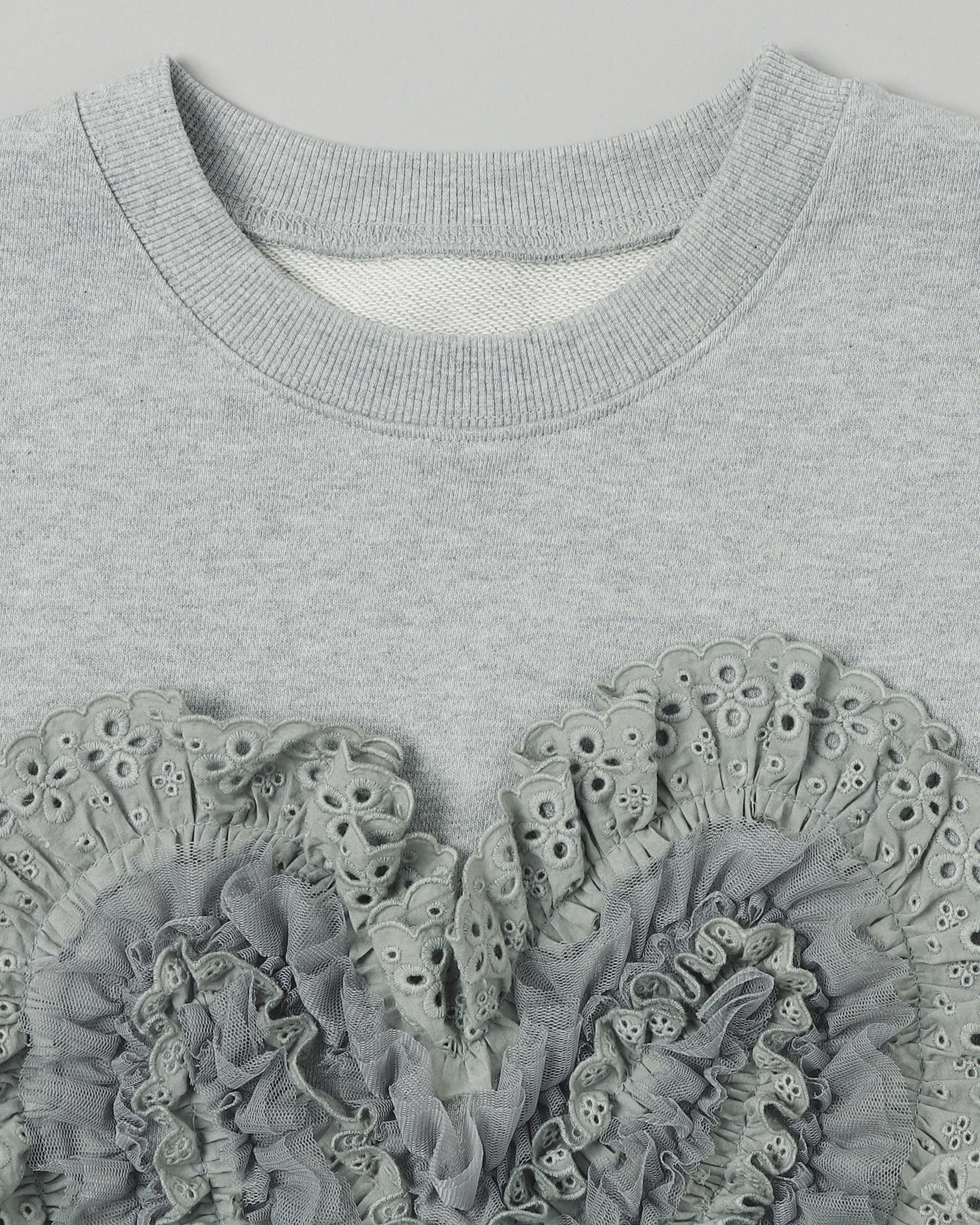 Cotton lace heart sweatshirt (gray)