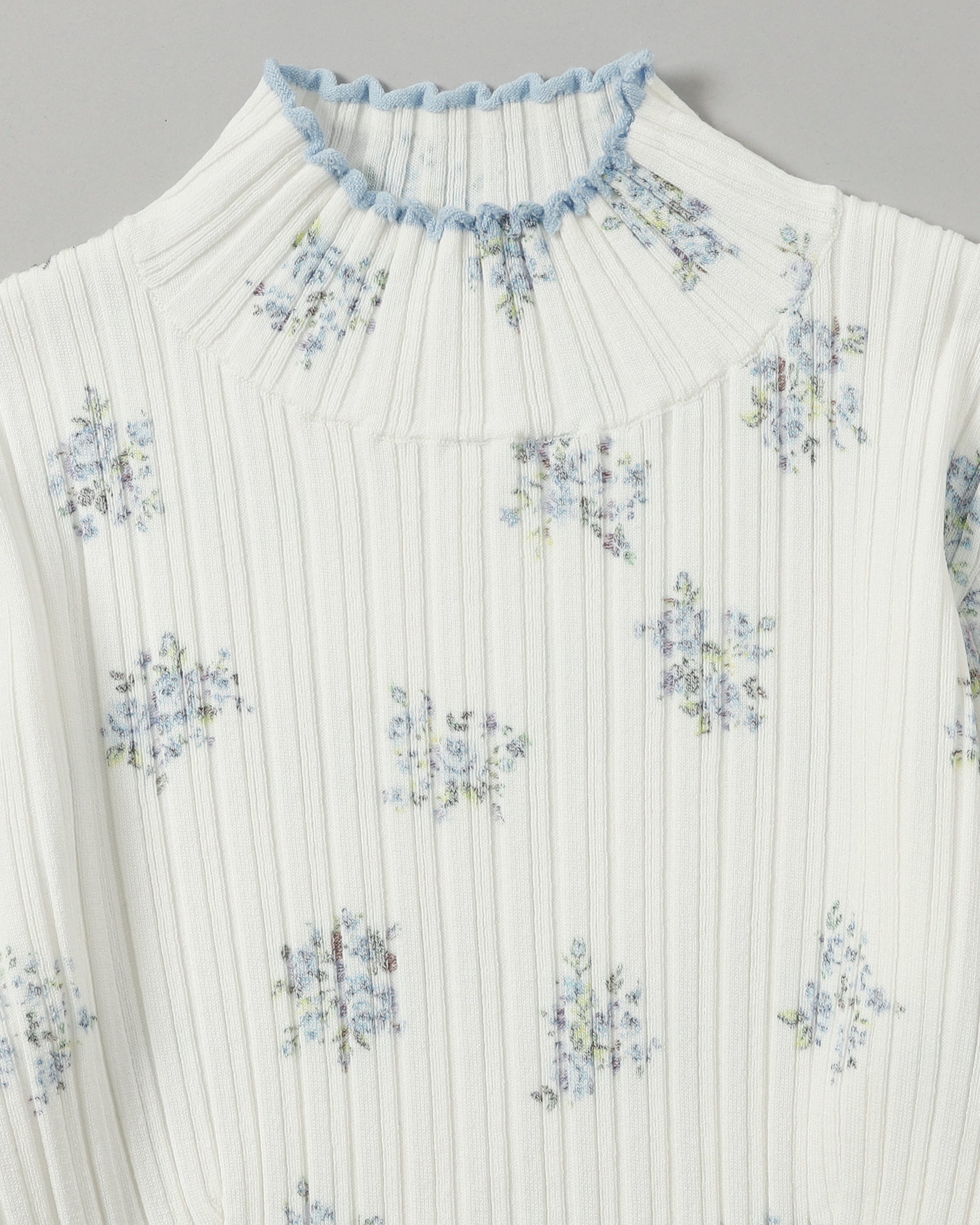 Blue flower rib knit  top