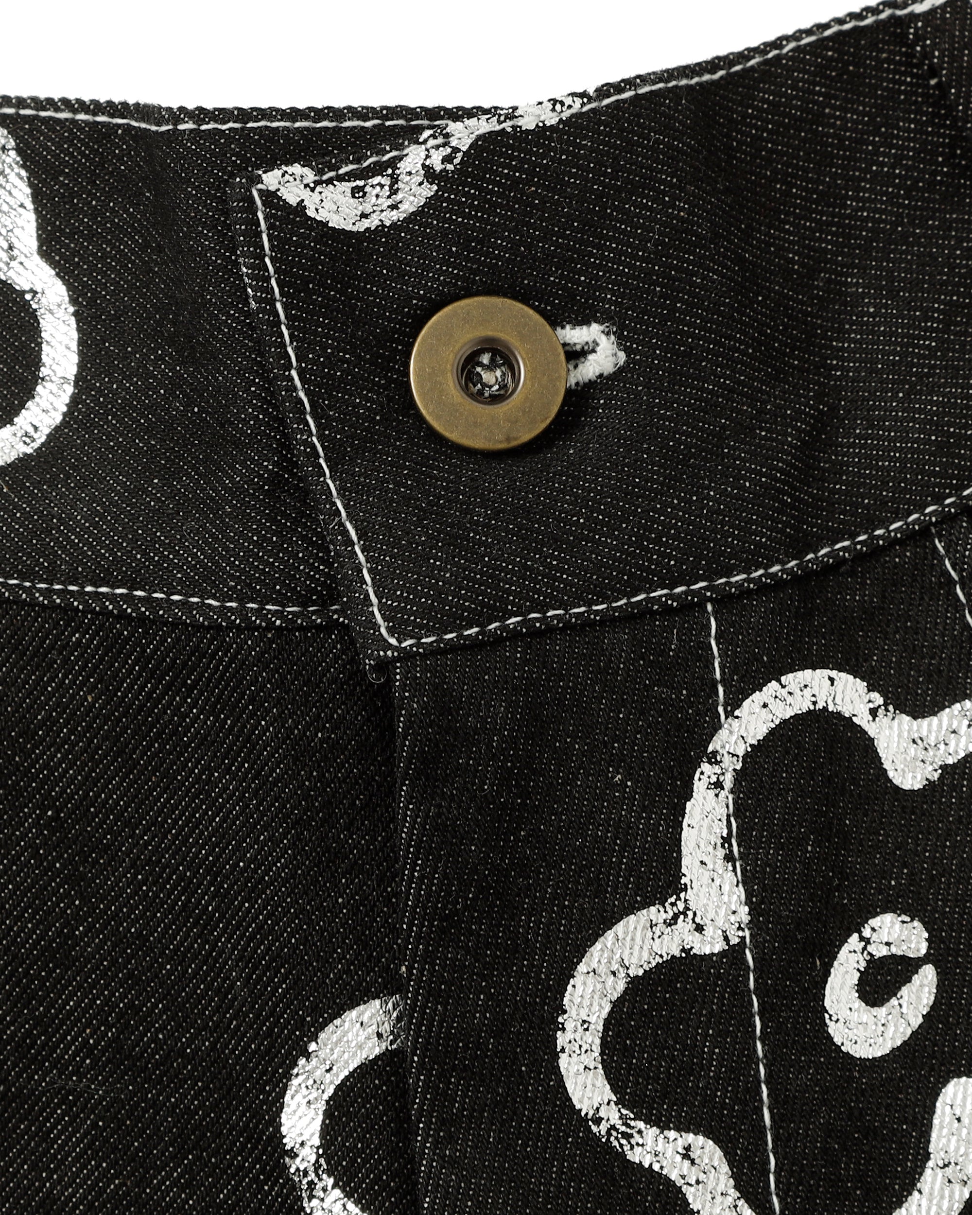 Silver flower half denim pants