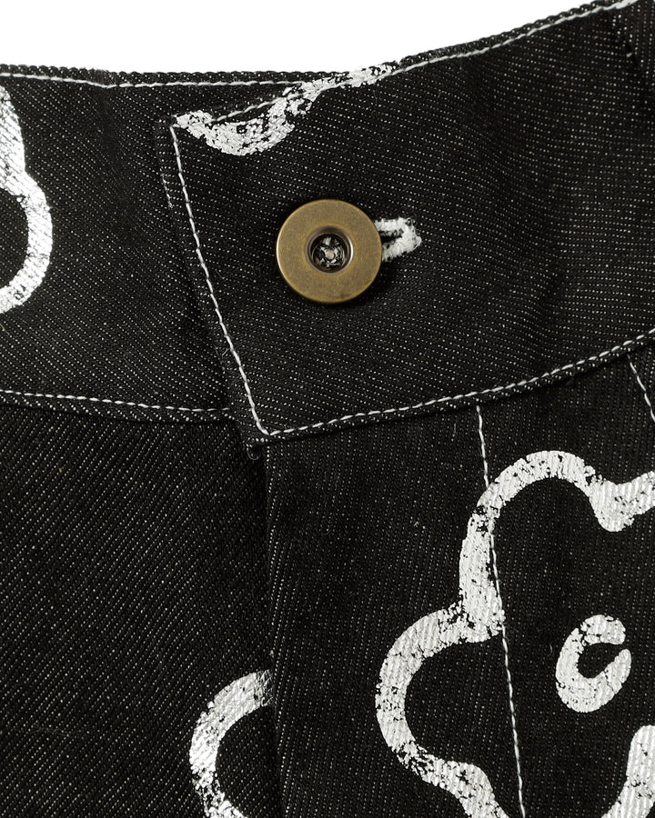 POPPY SILVER FLOWER HALF DENIM PANTS