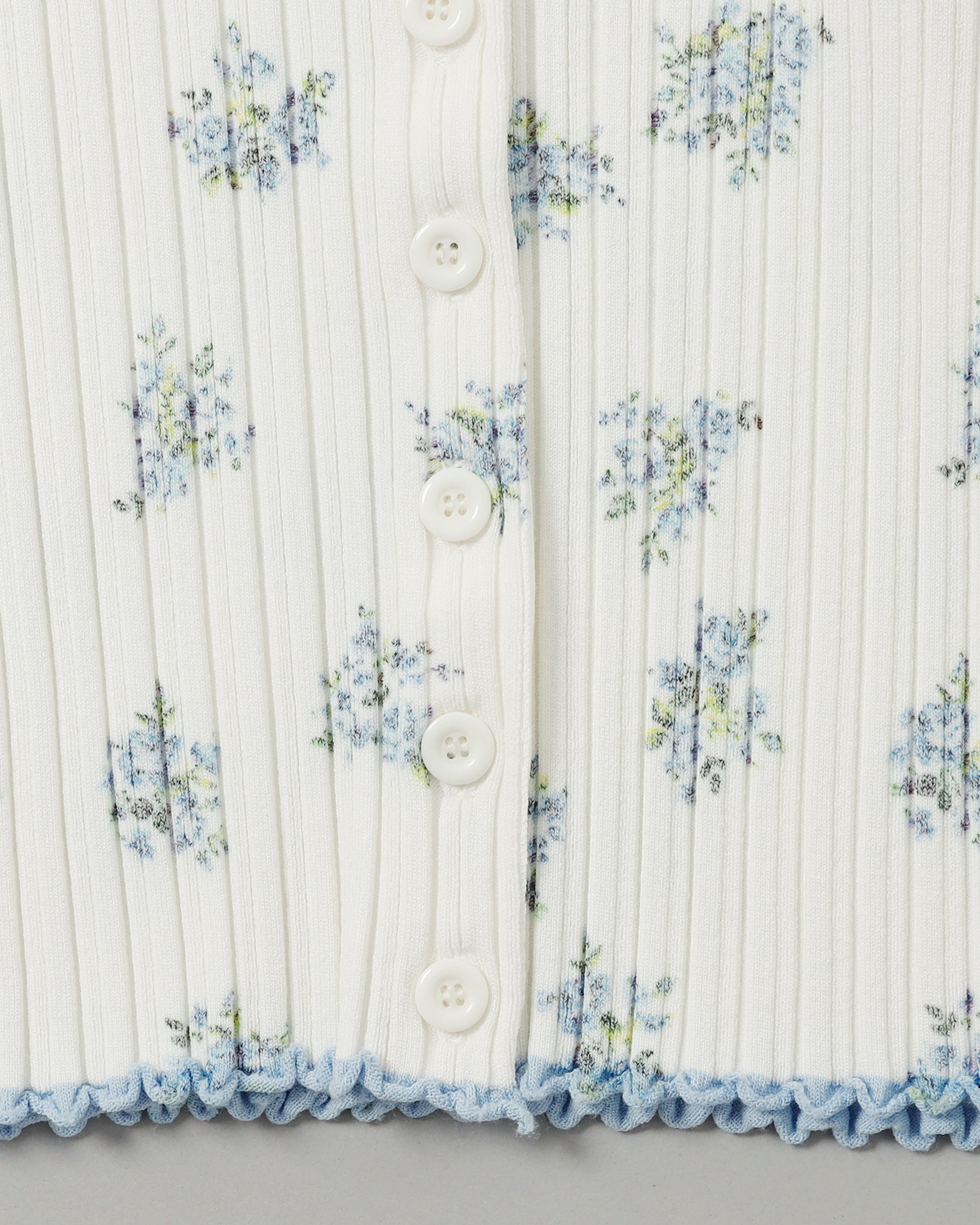 Blue flower rib knit cardigan