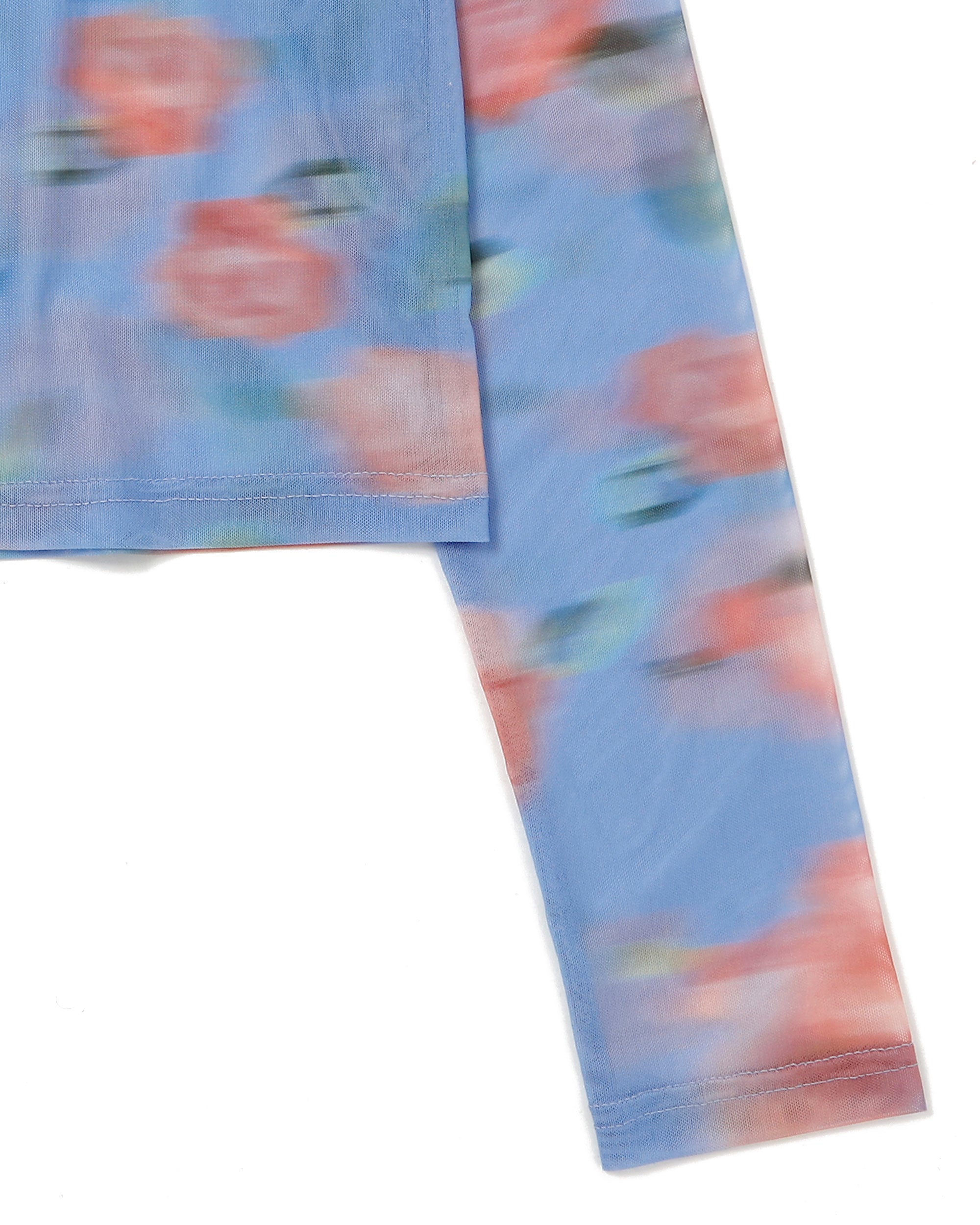 Blurred pink flowers see-through tops (Round neck)
