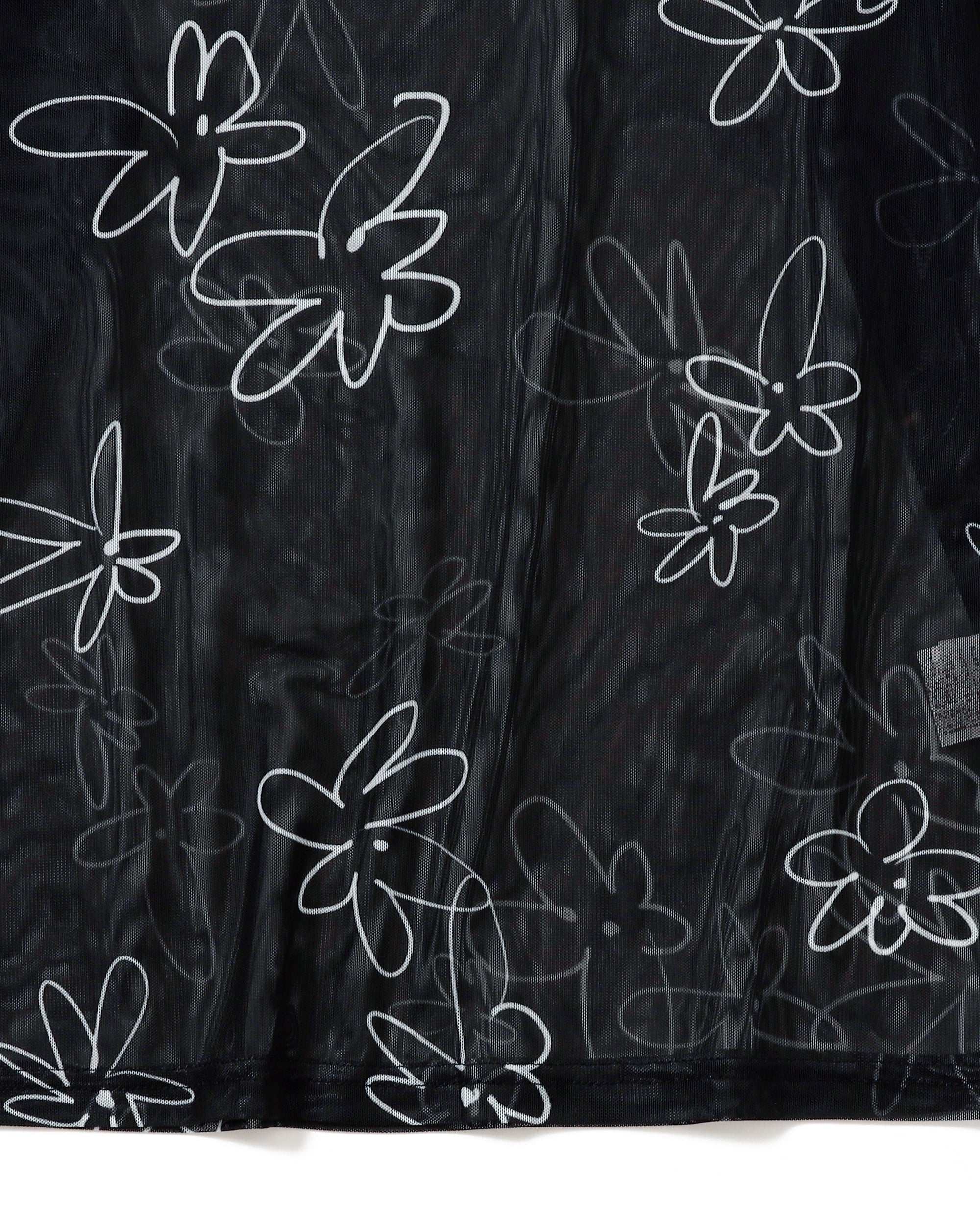 Rough paint black flower see-through tops (High neck)