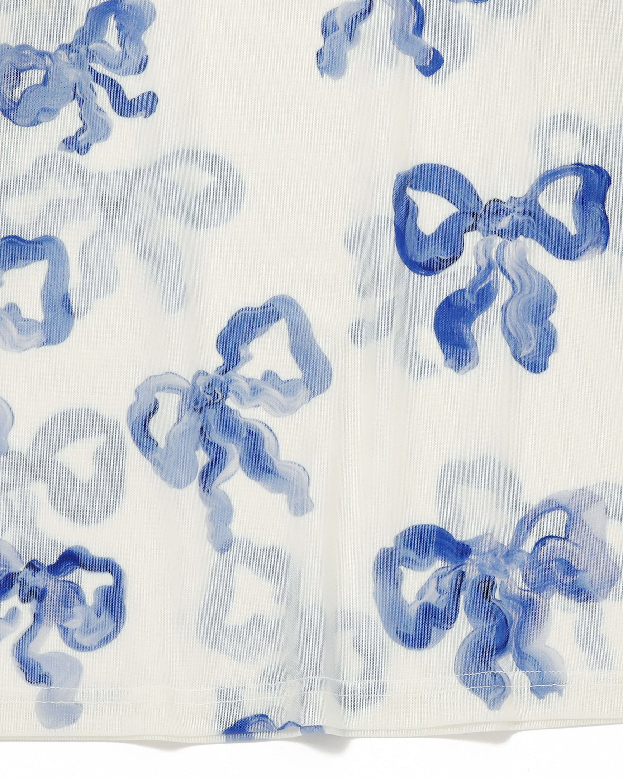 Blue ribbon see-through tops (High neck)