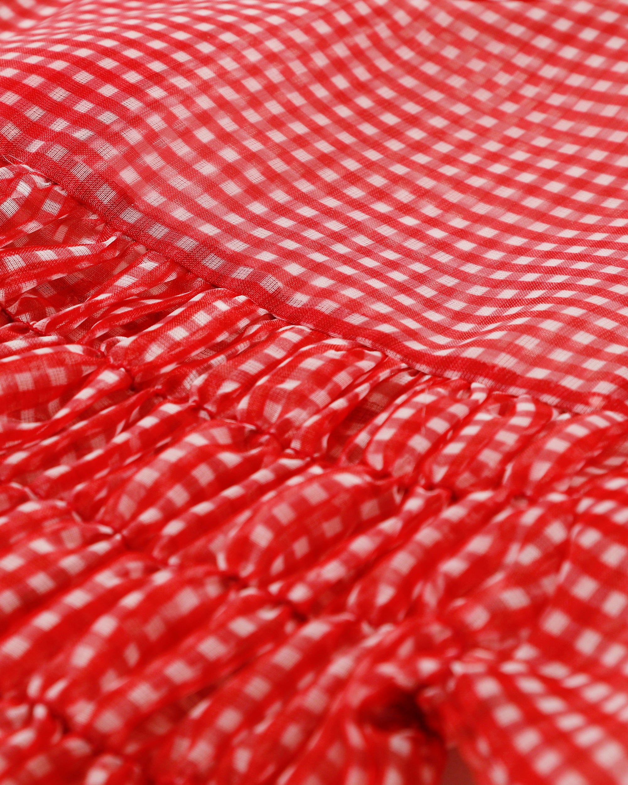 Gingham organza shirred tunic (red)