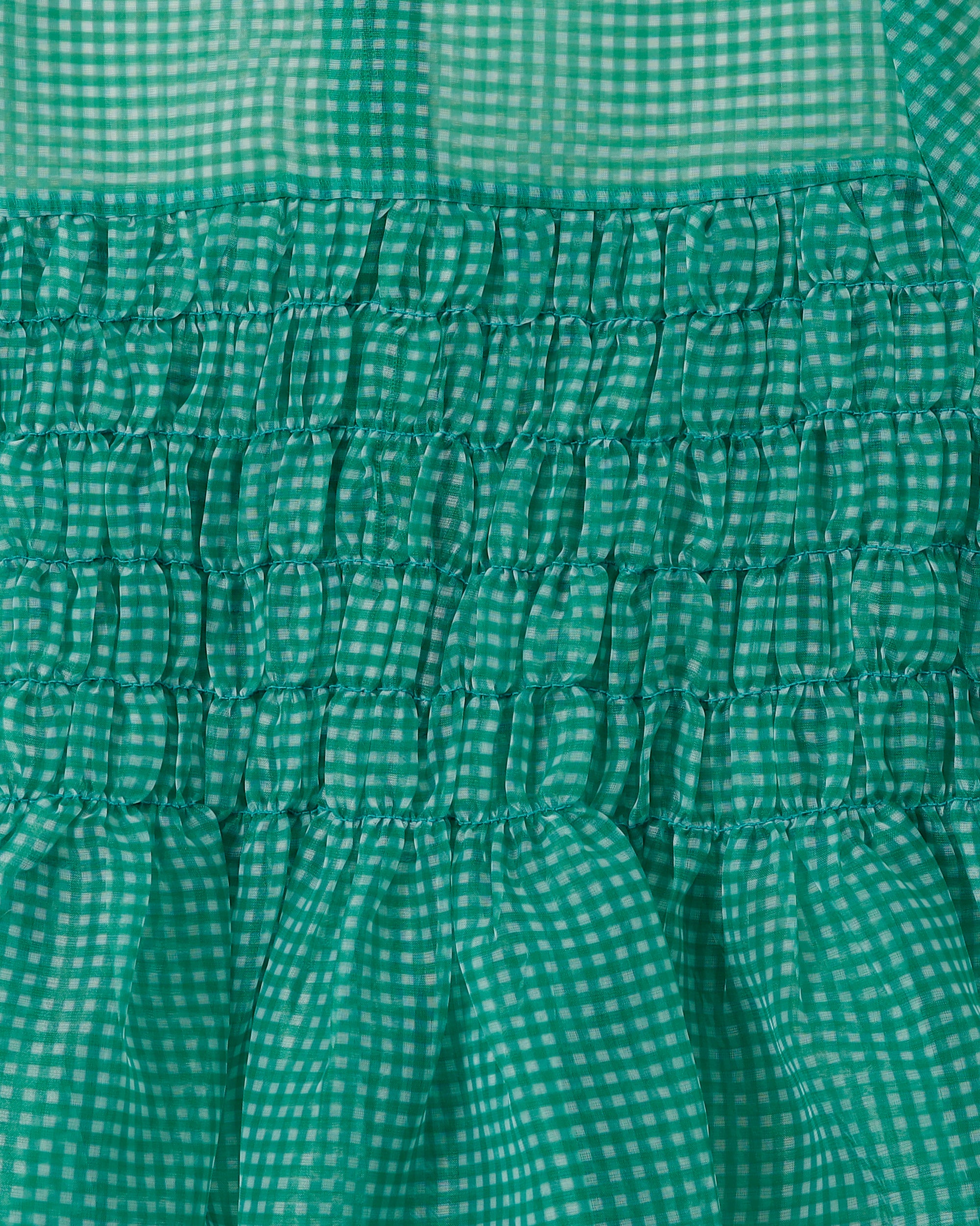 Gingham organza shirred tunic (green)