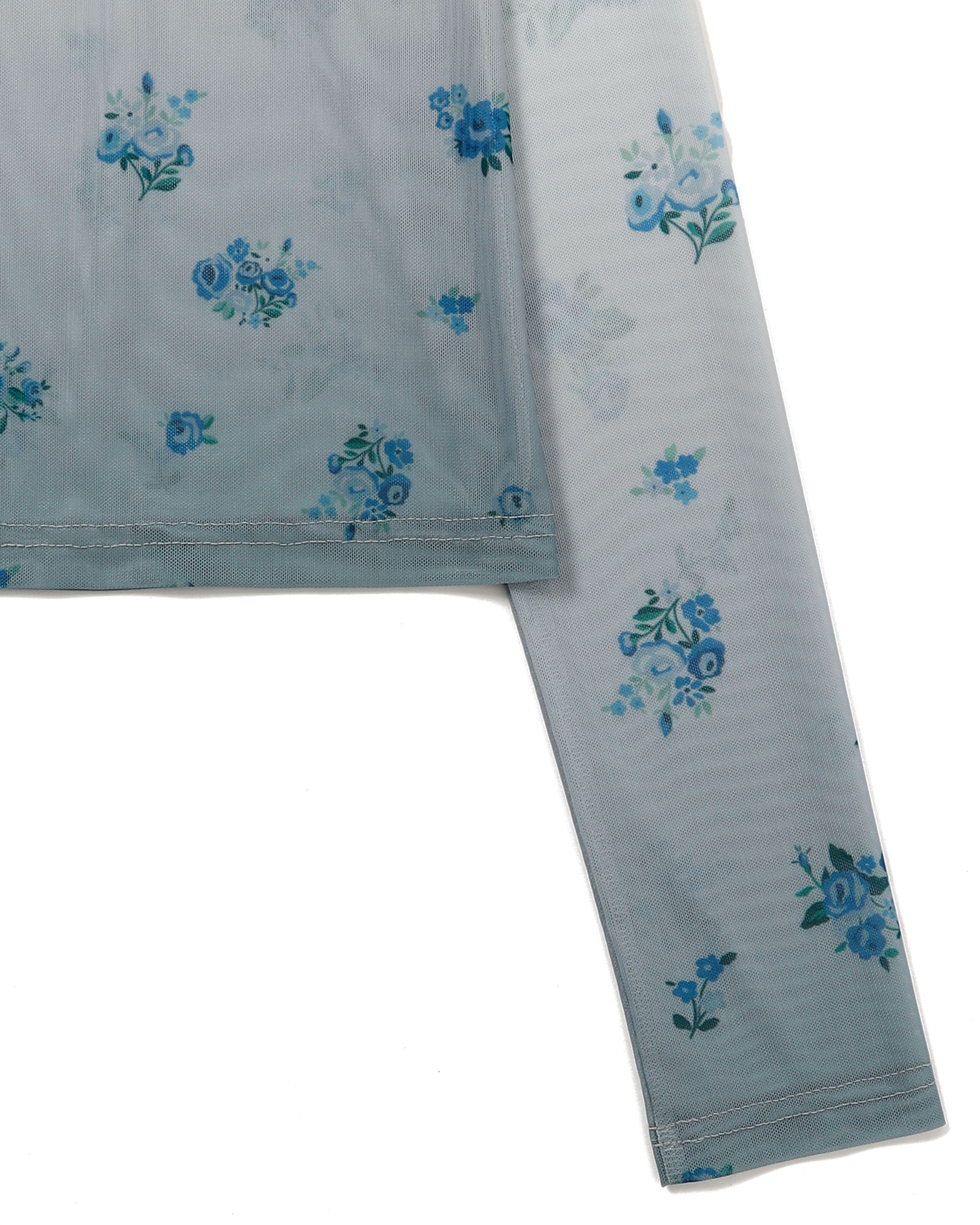 Blue flower gradation see-through tops