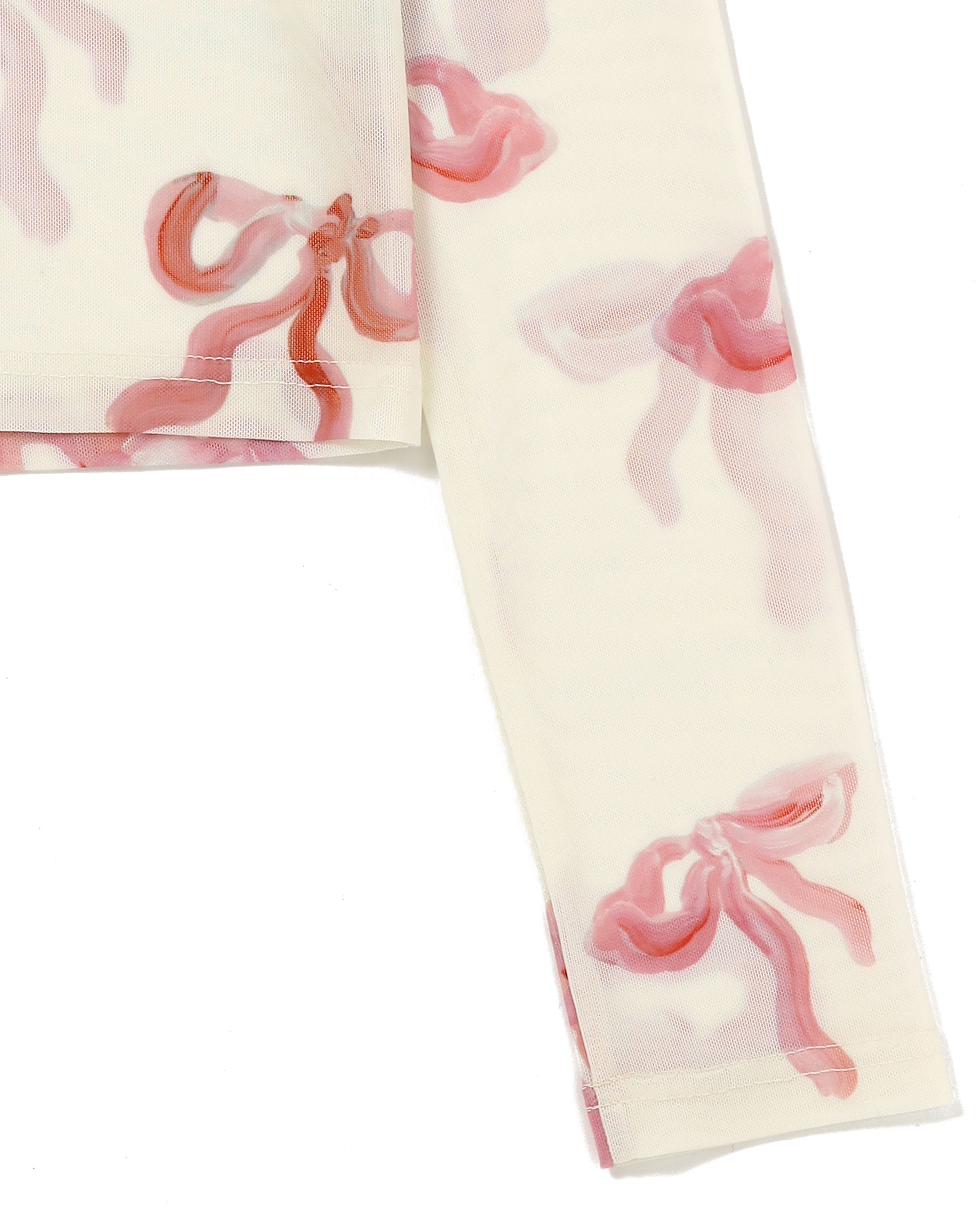 Pink ribbon see-through tops (High neck)