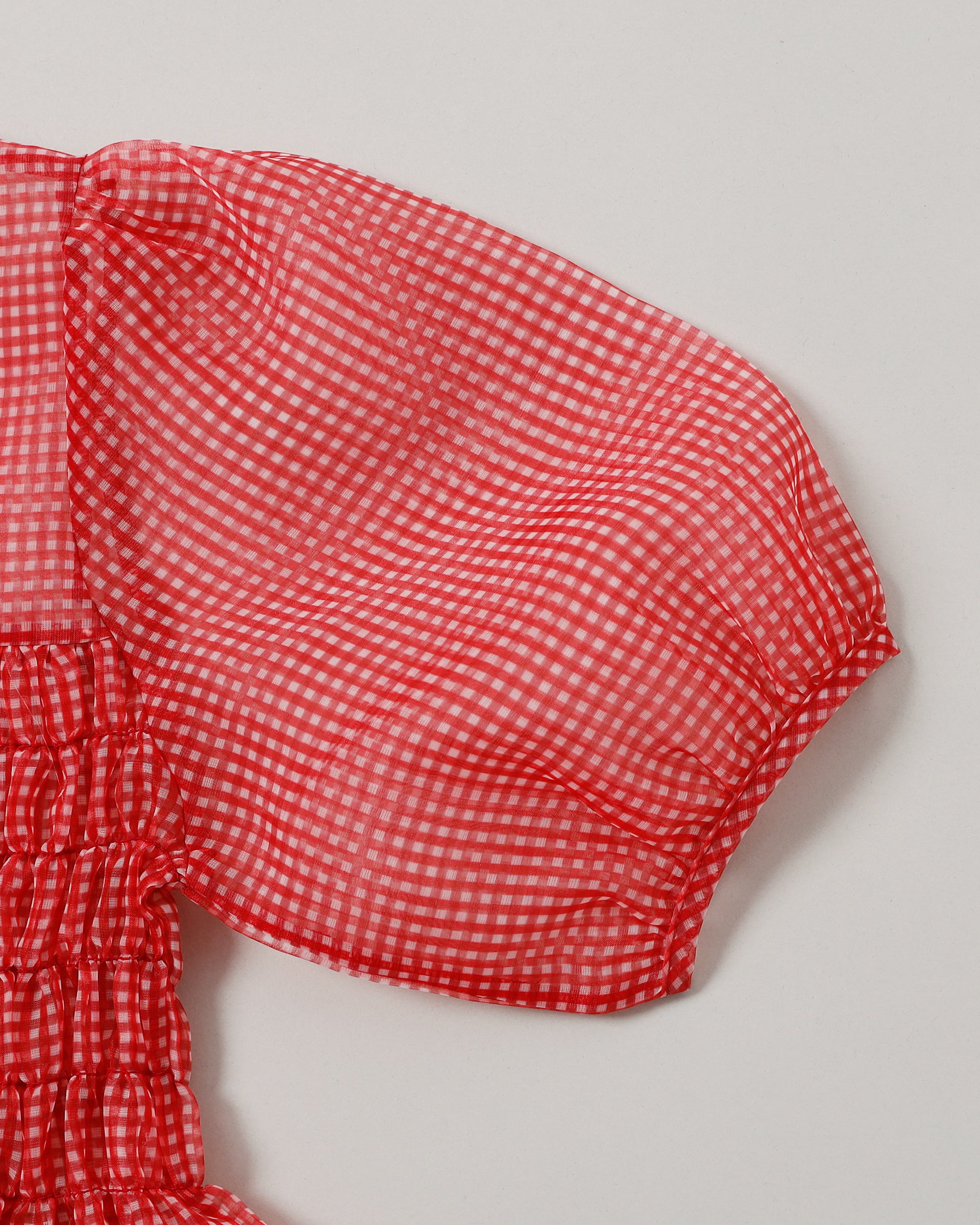 Gingham organza shirred tunic (red)