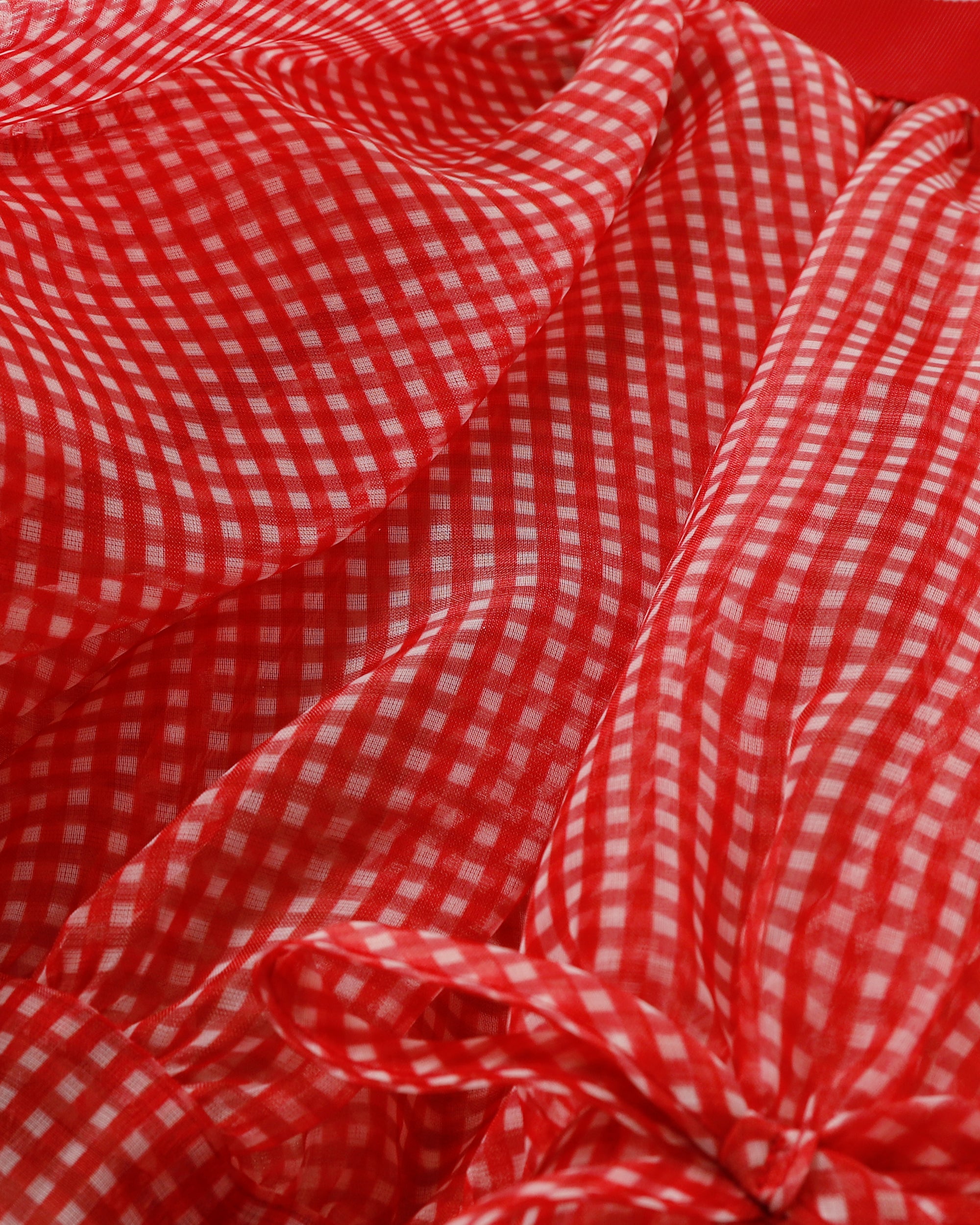 Gingham organza tuck skirt (red)