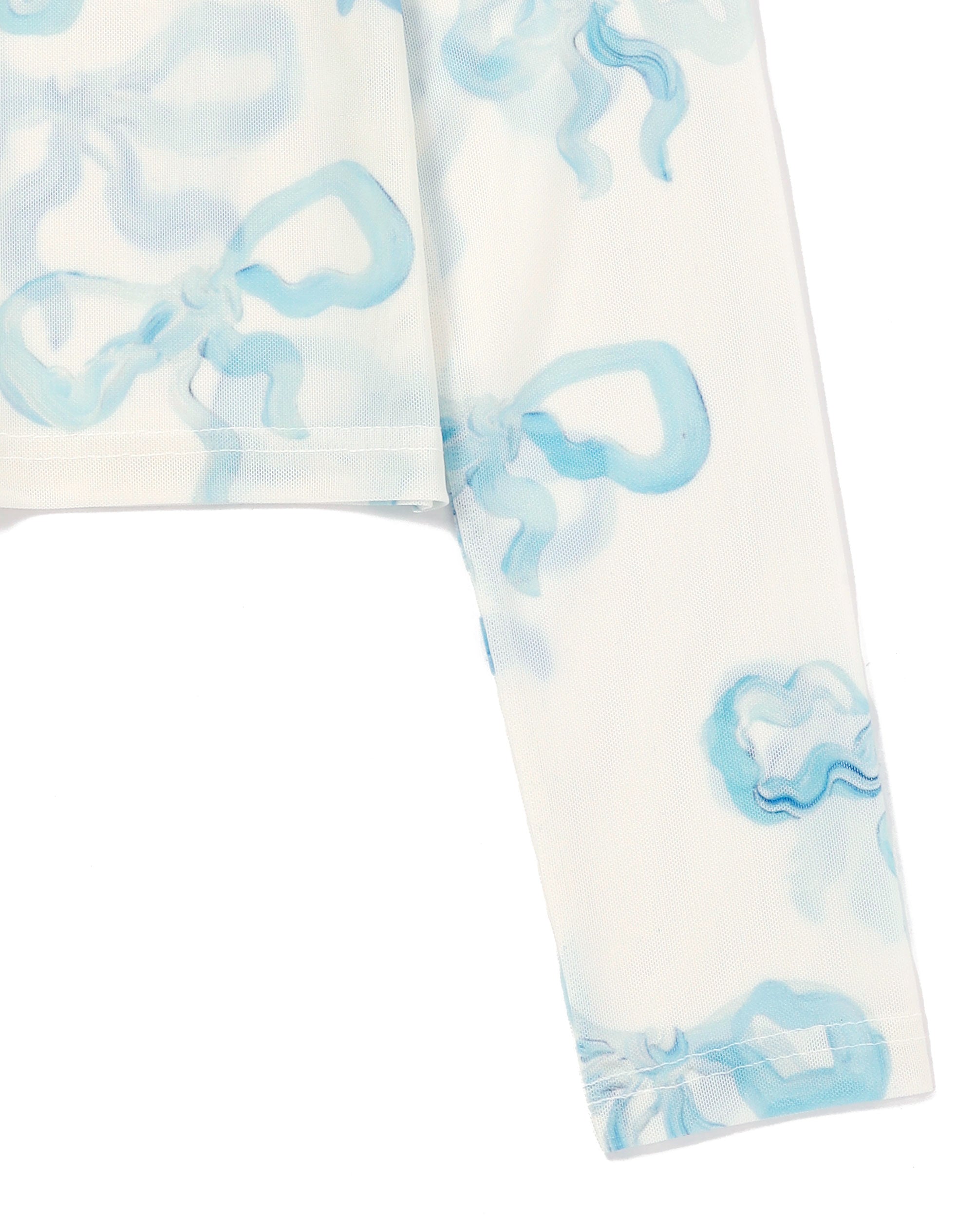 Baby blue ribbon see-through tops(Round neck)