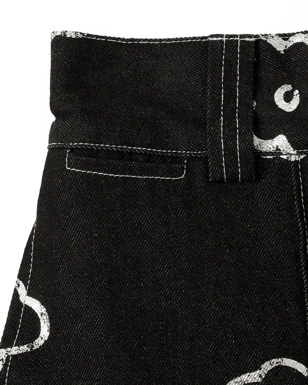 POPPY SILVER FLOWER HALF DENIM PANTS