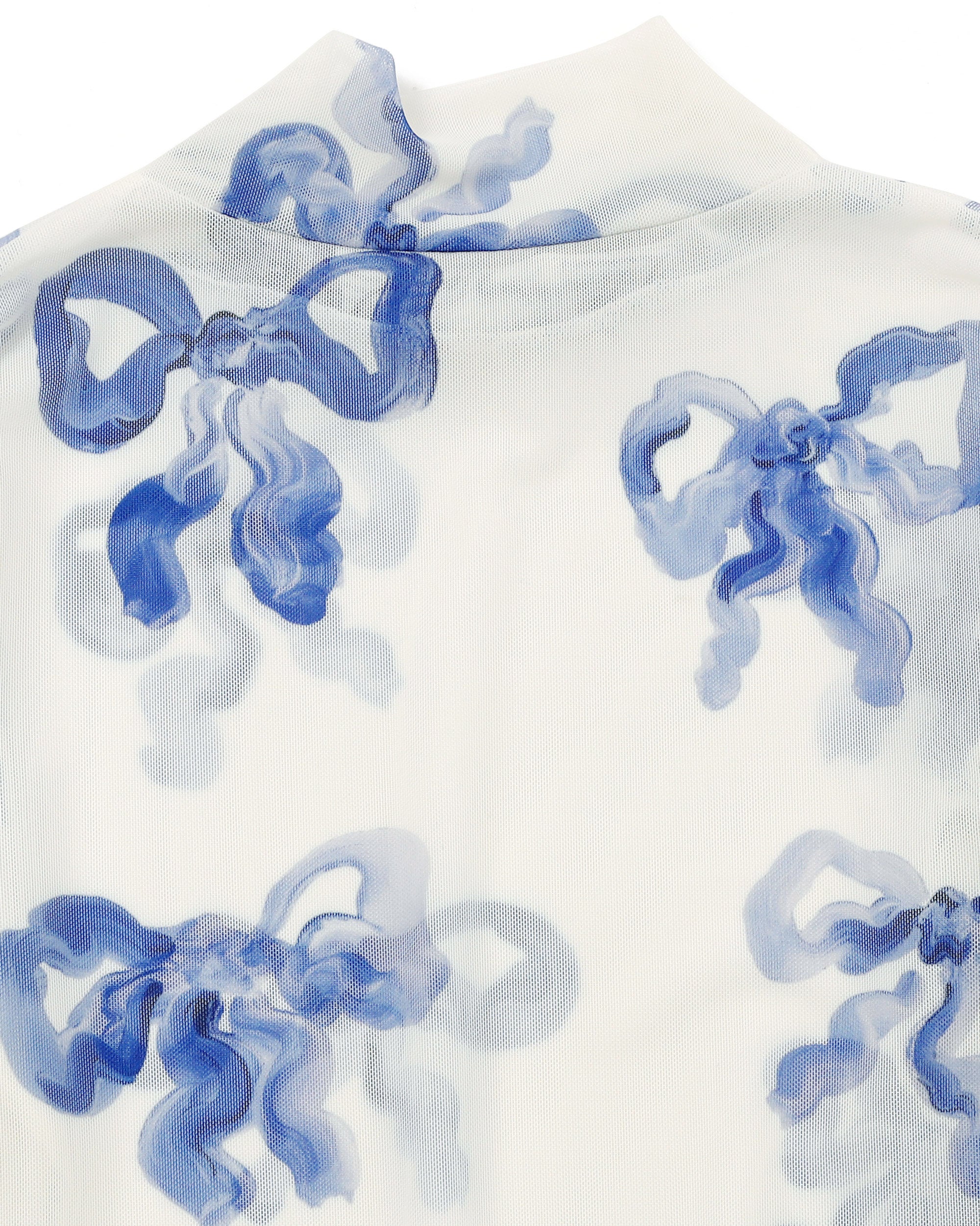 Blue ribbon see-through tops (High neck)