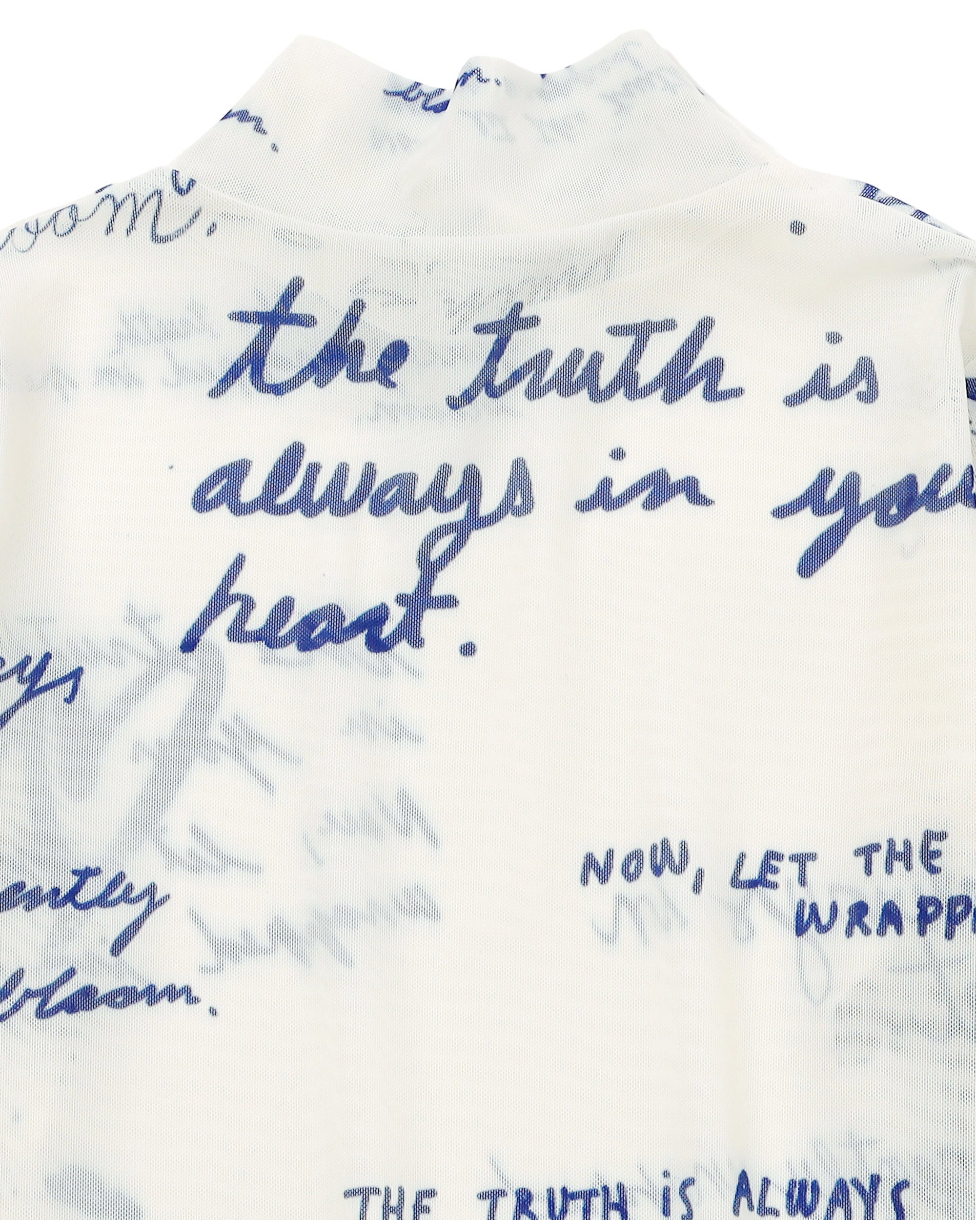 Blue message see-through tops