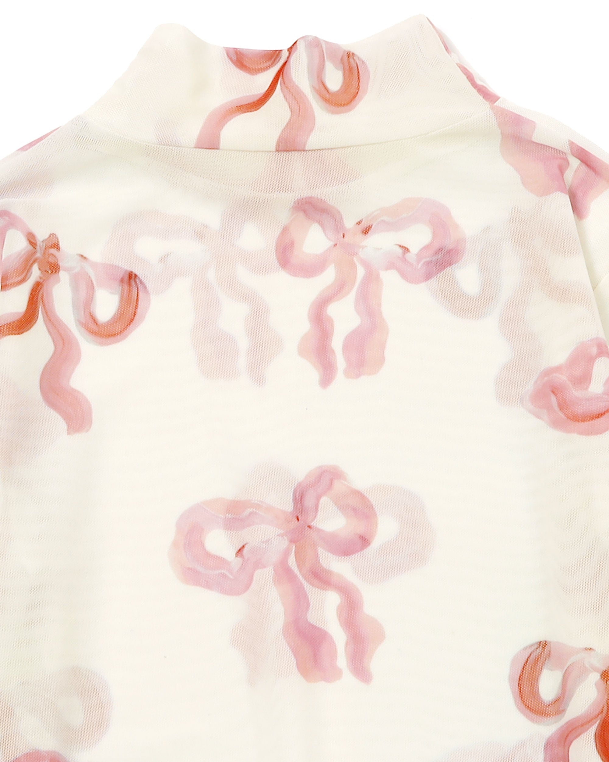 Pink ribbon see-through tops (High neck)