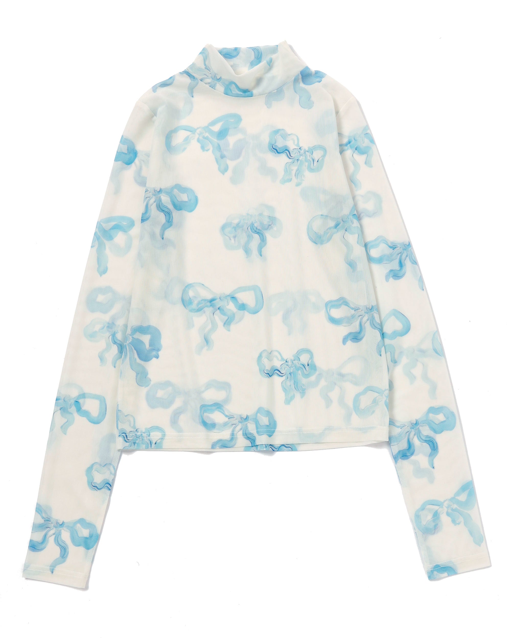 Baby blue ribbon see-through tops (High neck)