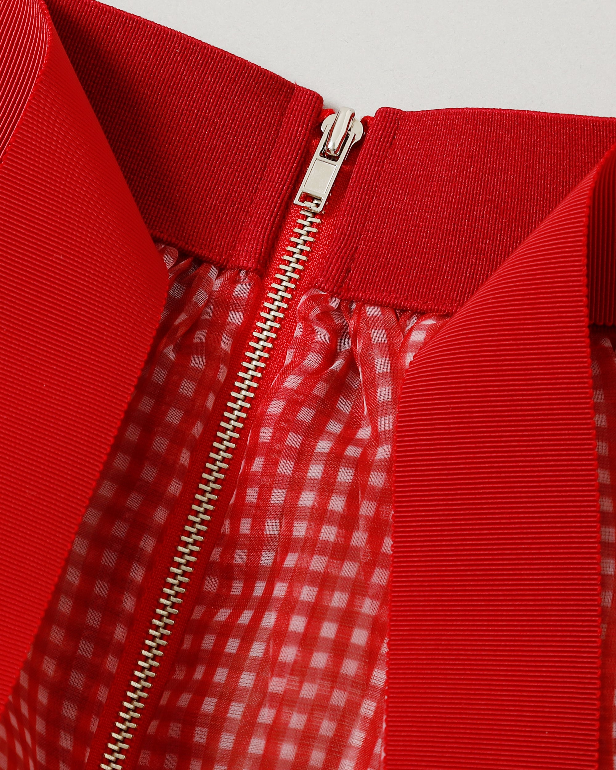 Gingham organza tuck skirt (red)
