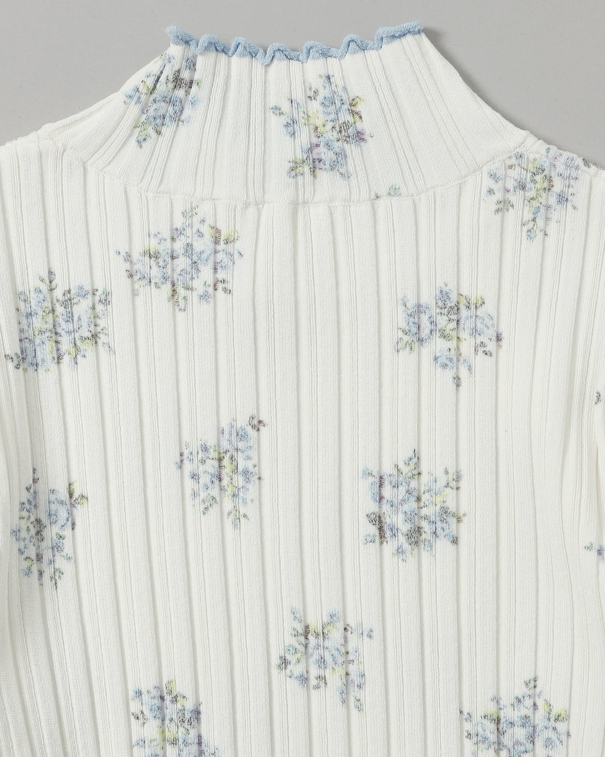 Blue flower rib knit  top