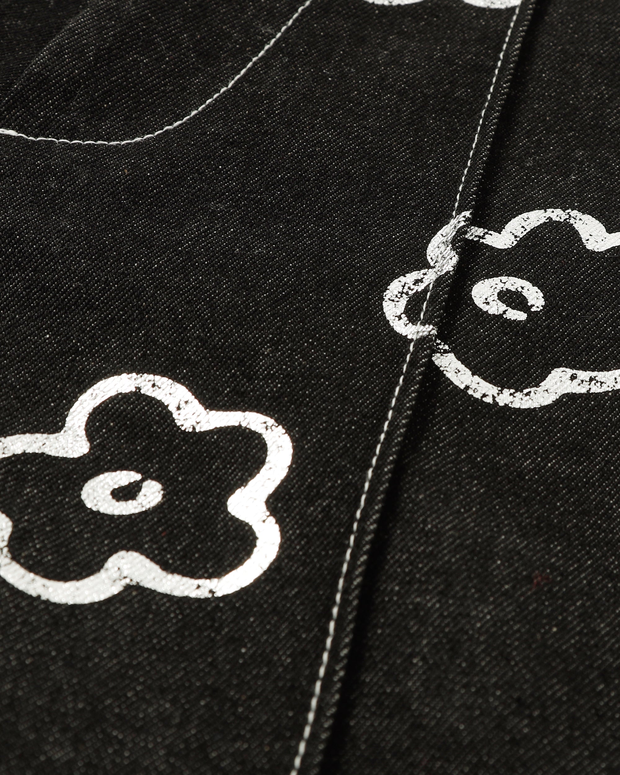 Silver flower half denim pants