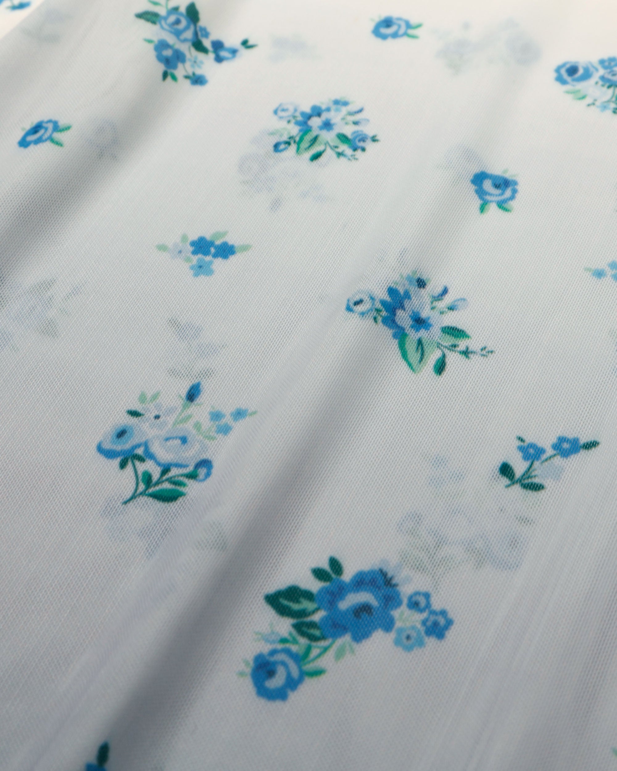 Blue flower gradation see-through tops