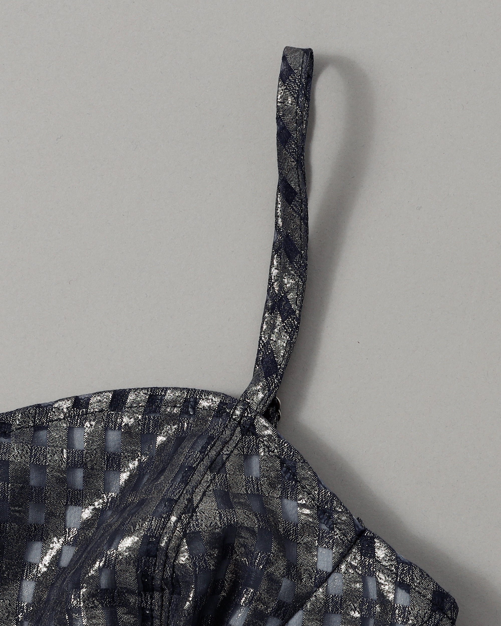 Metallic gingham balloon tunic