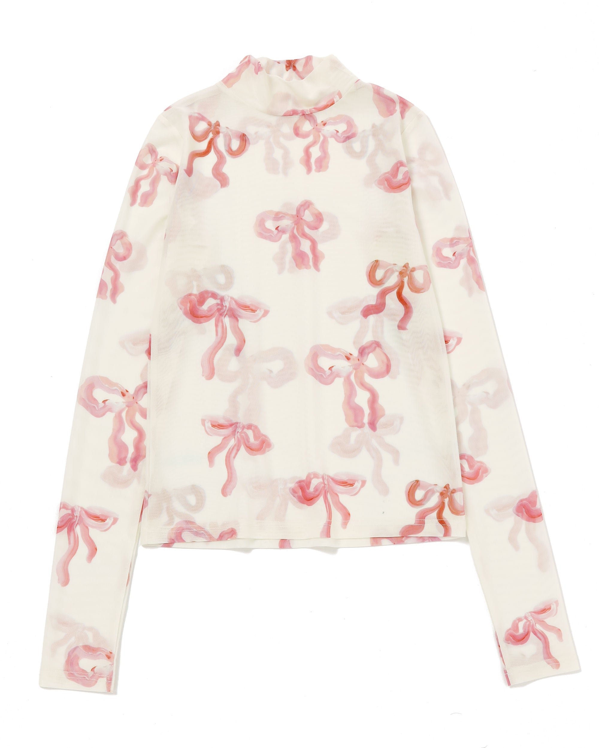 Pink ribbon see-through tops (High neck)