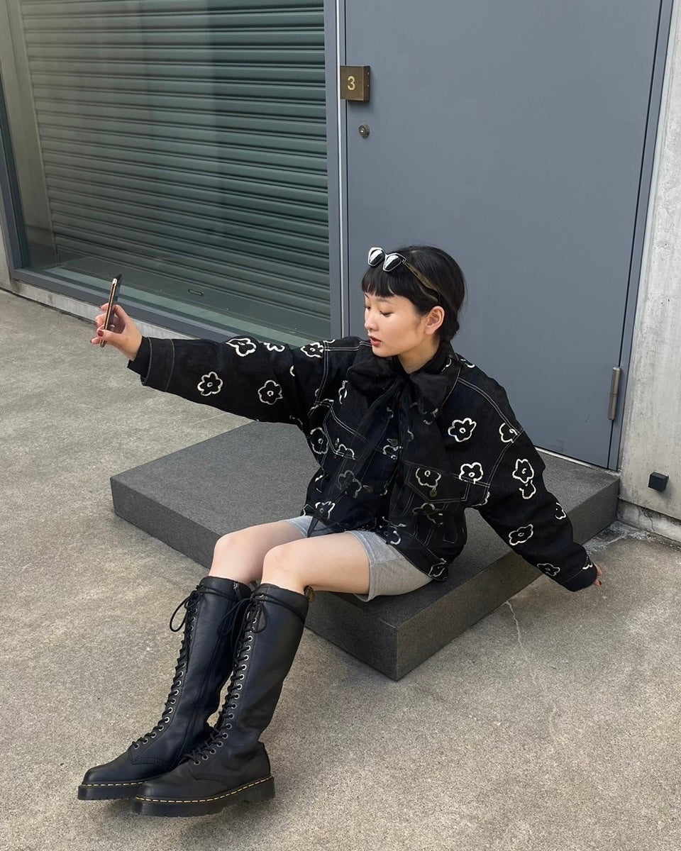 Silver flower denim jacket