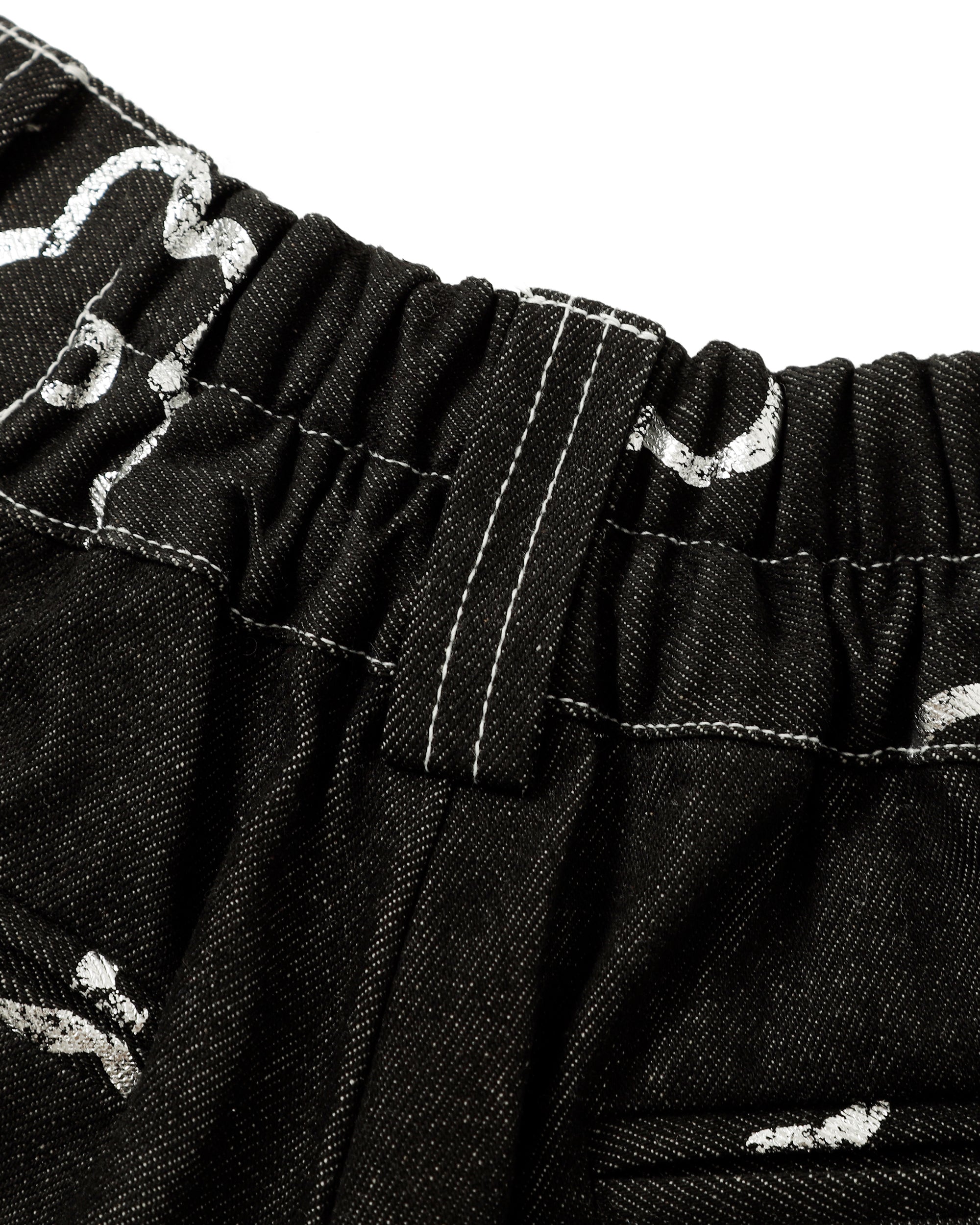 Silver flower half denim pants