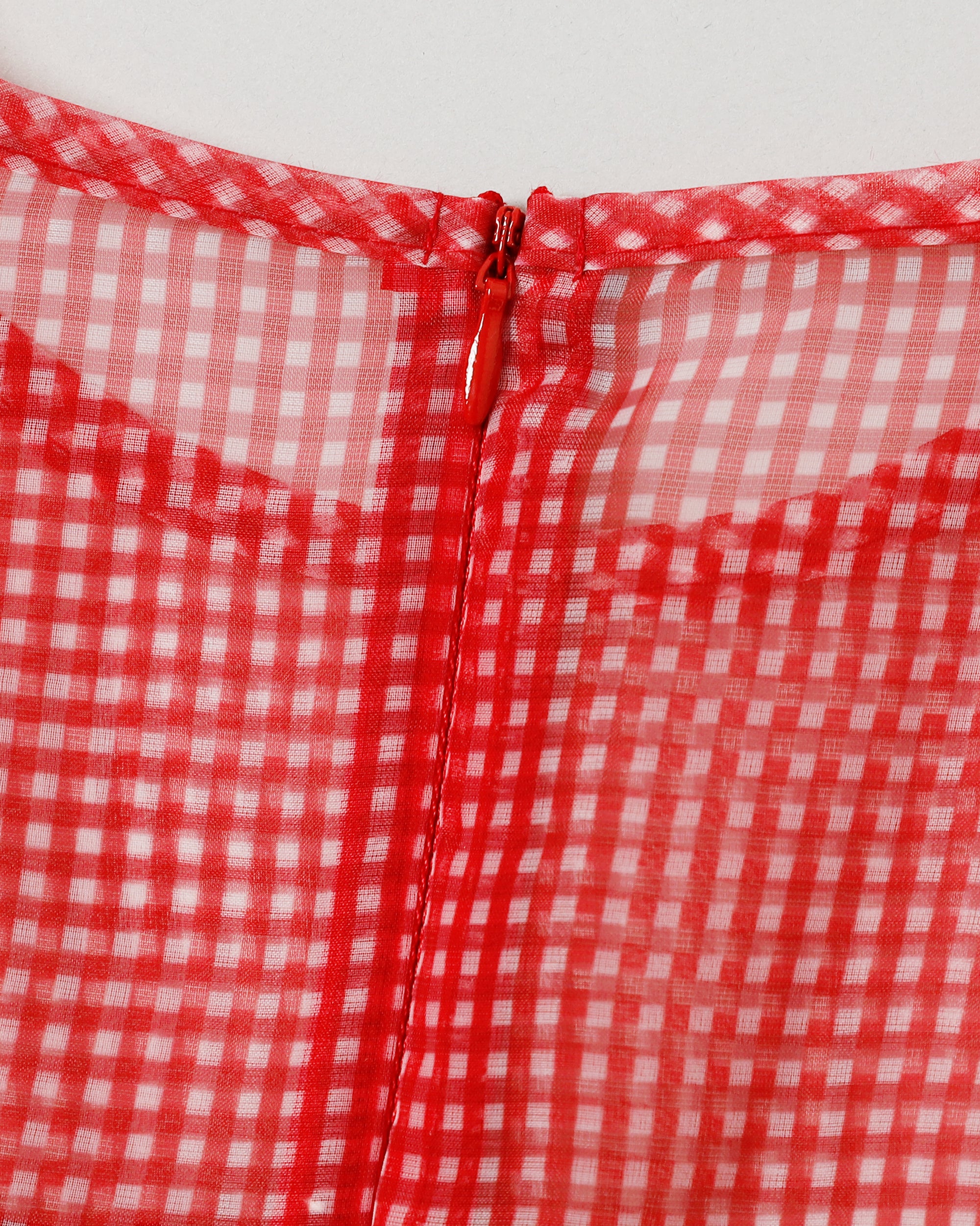 Gingham organza shirred tunic (red)